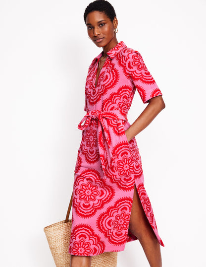 Collared Notch Towel Dress-Pink Rose, Botanic Blush-1