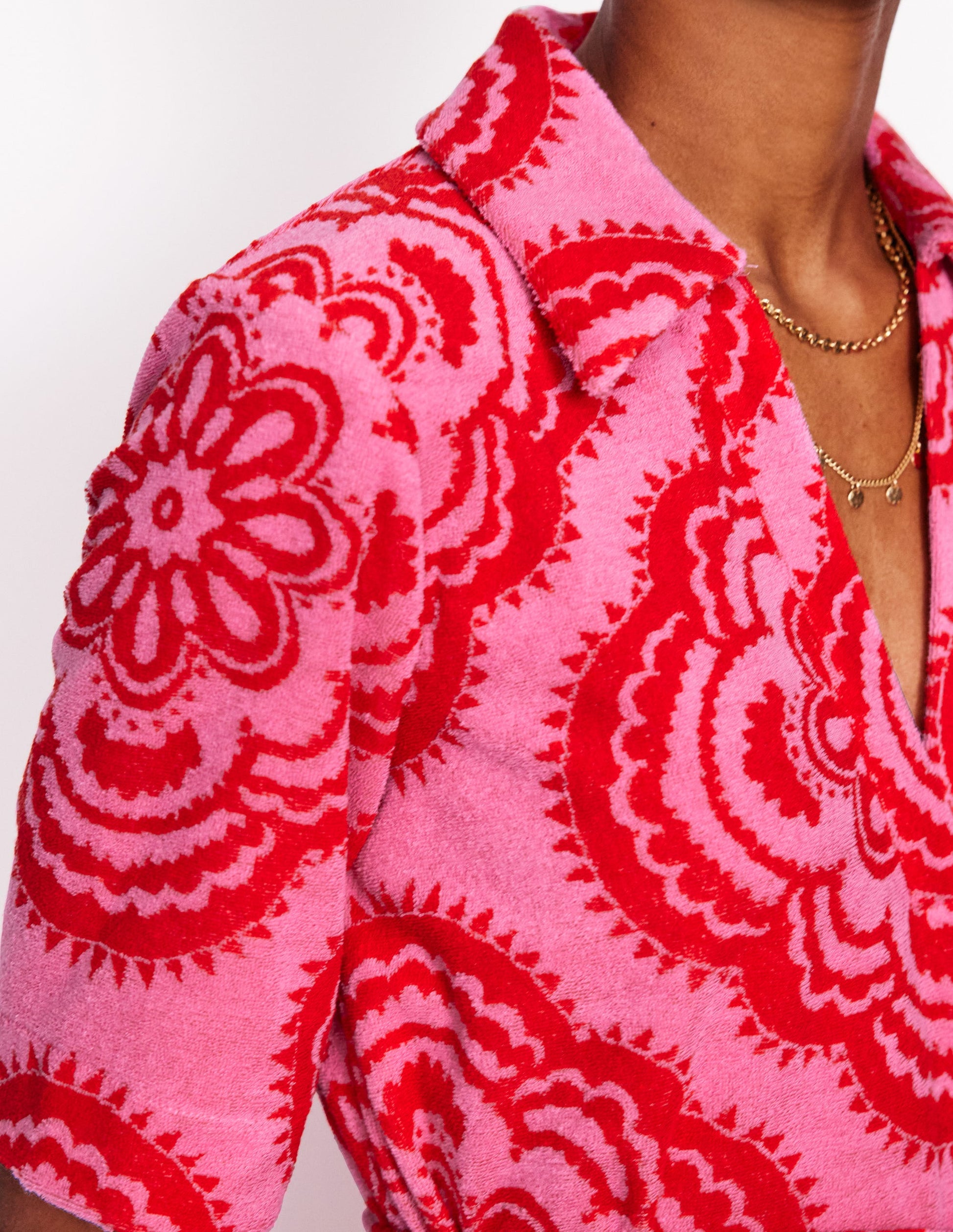 Collared Notch Towel Dress-Pink Rose, Botanic Blush-2