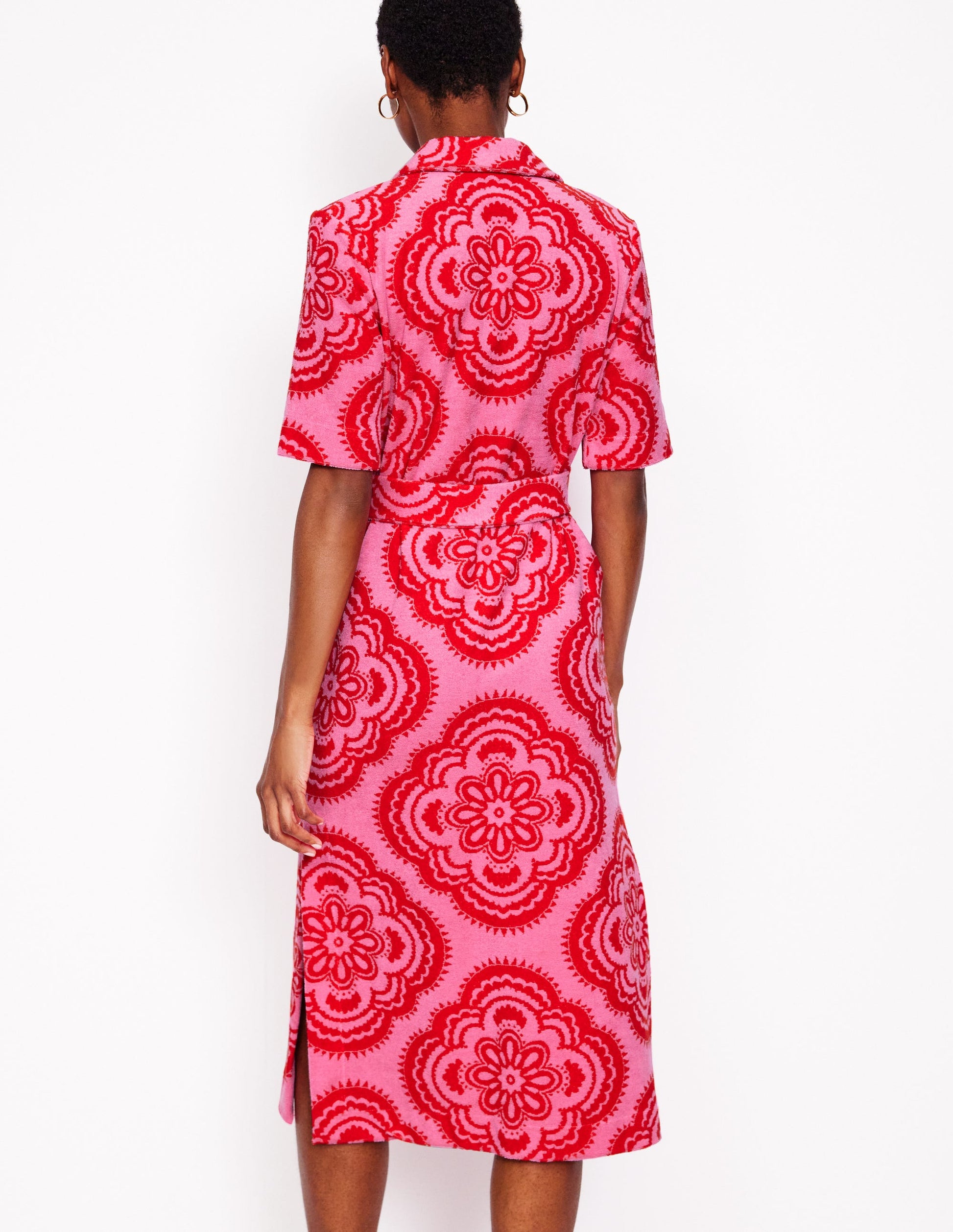 Collared Notch Towel Dress-Pink Rose, Botanic Blush-3