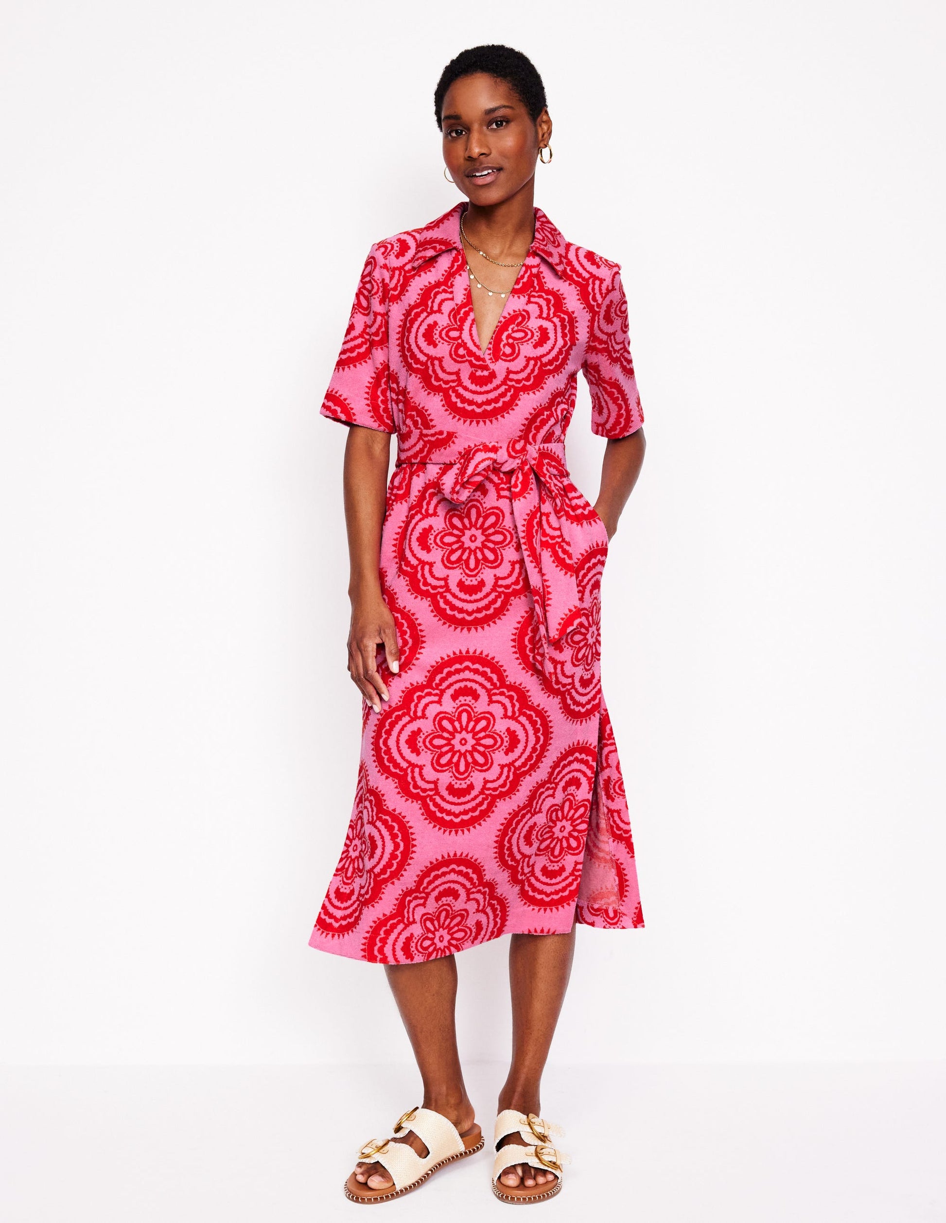 Collared Notch Towel Dress-Pink Rose, Botanic Blush-4