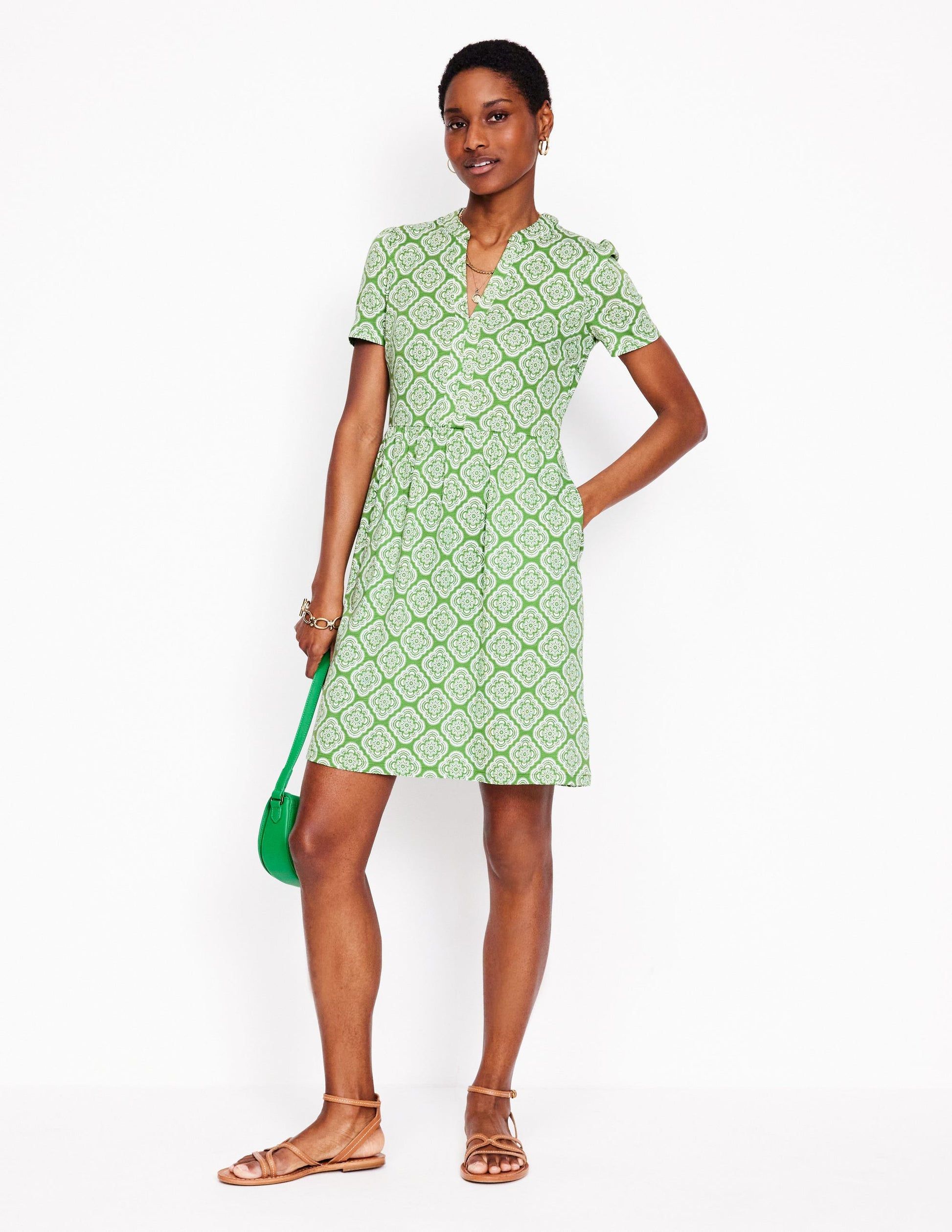 Naomi Short Sleeve Dress-Paradise Green, Botanic Blush-1
