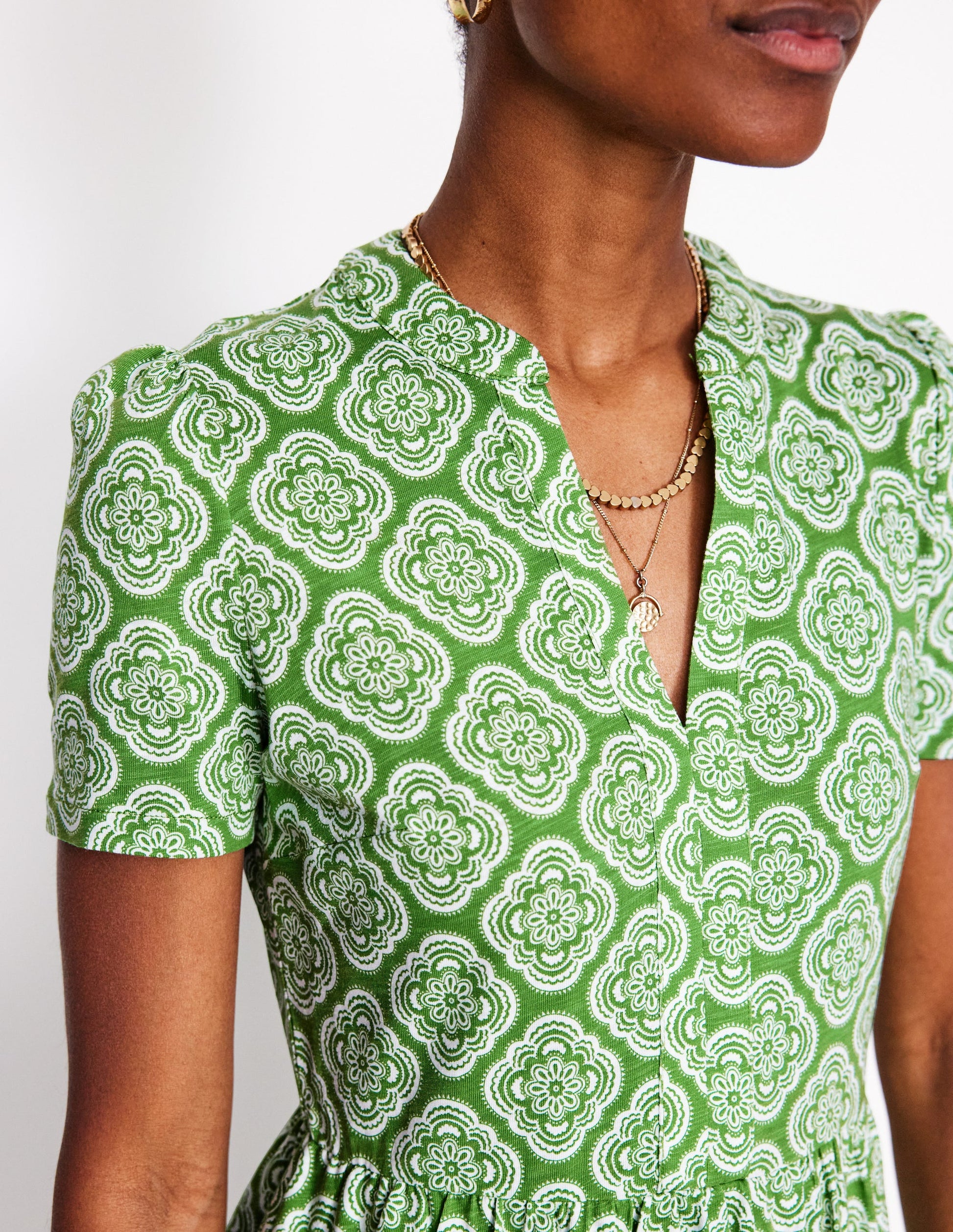 Naomi Short Sleeve Dress-Paradise Green, Botanic Blush-2