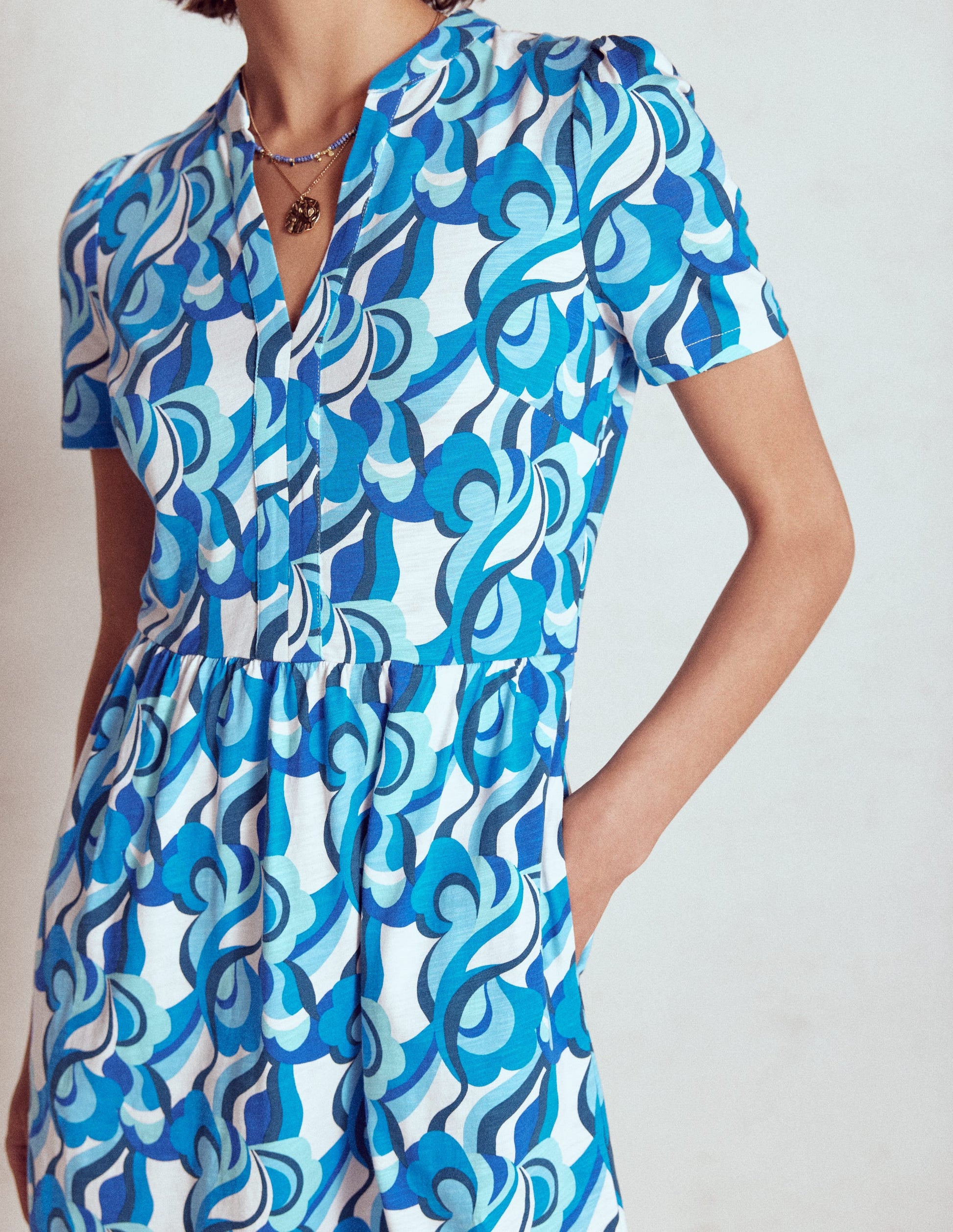 Naomi Short Sleeve Dress-Blue, Abstract Swirl-2