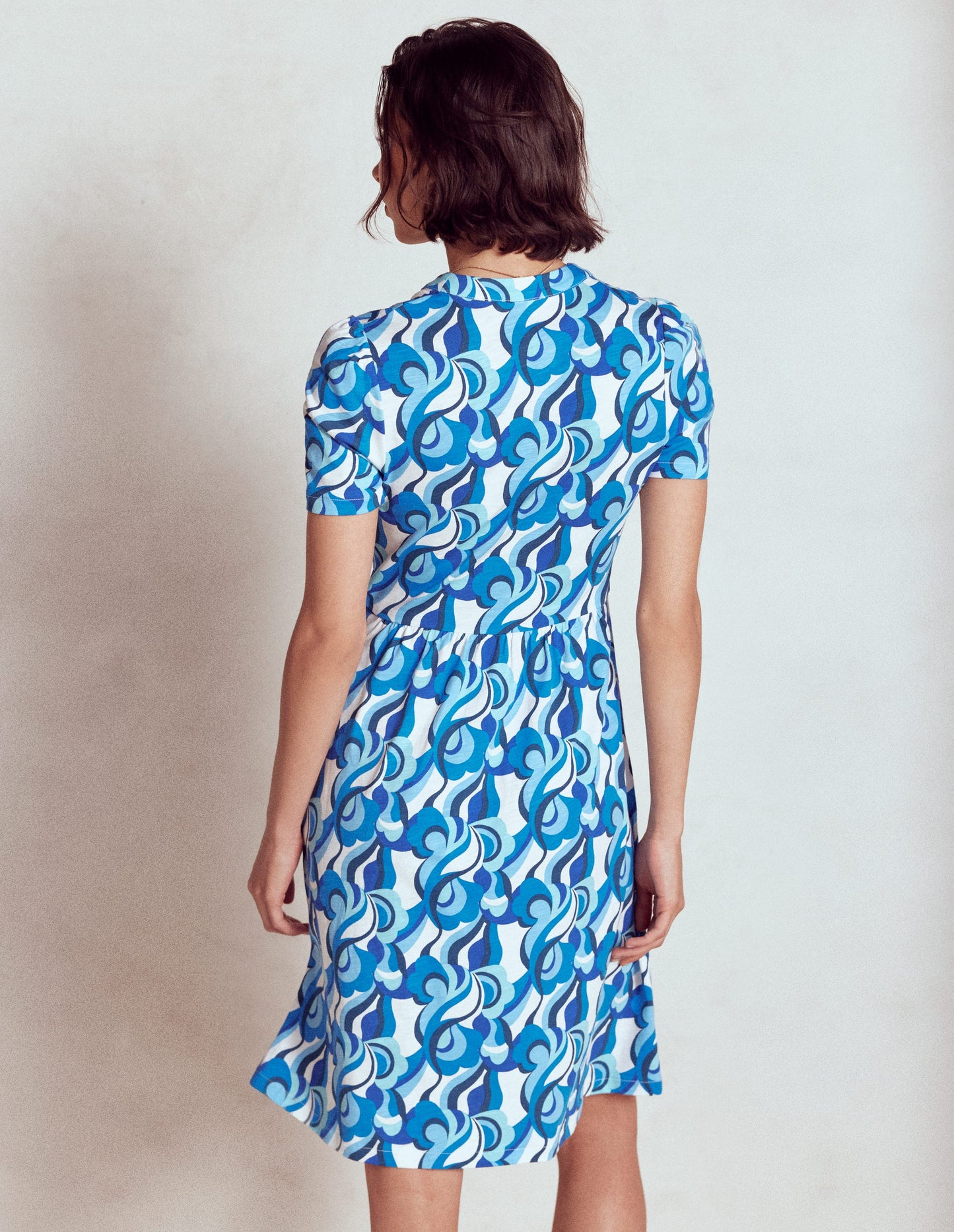 Naomi Short Sleeve Dress-Blue, Abstract Swirl
