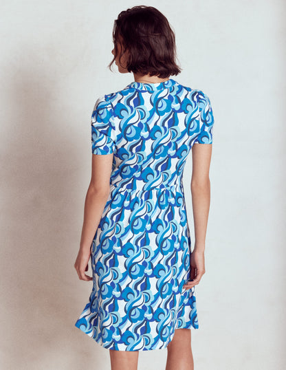 Naomi Short Sleeve Dress-Blue, Abstract Swirl-3