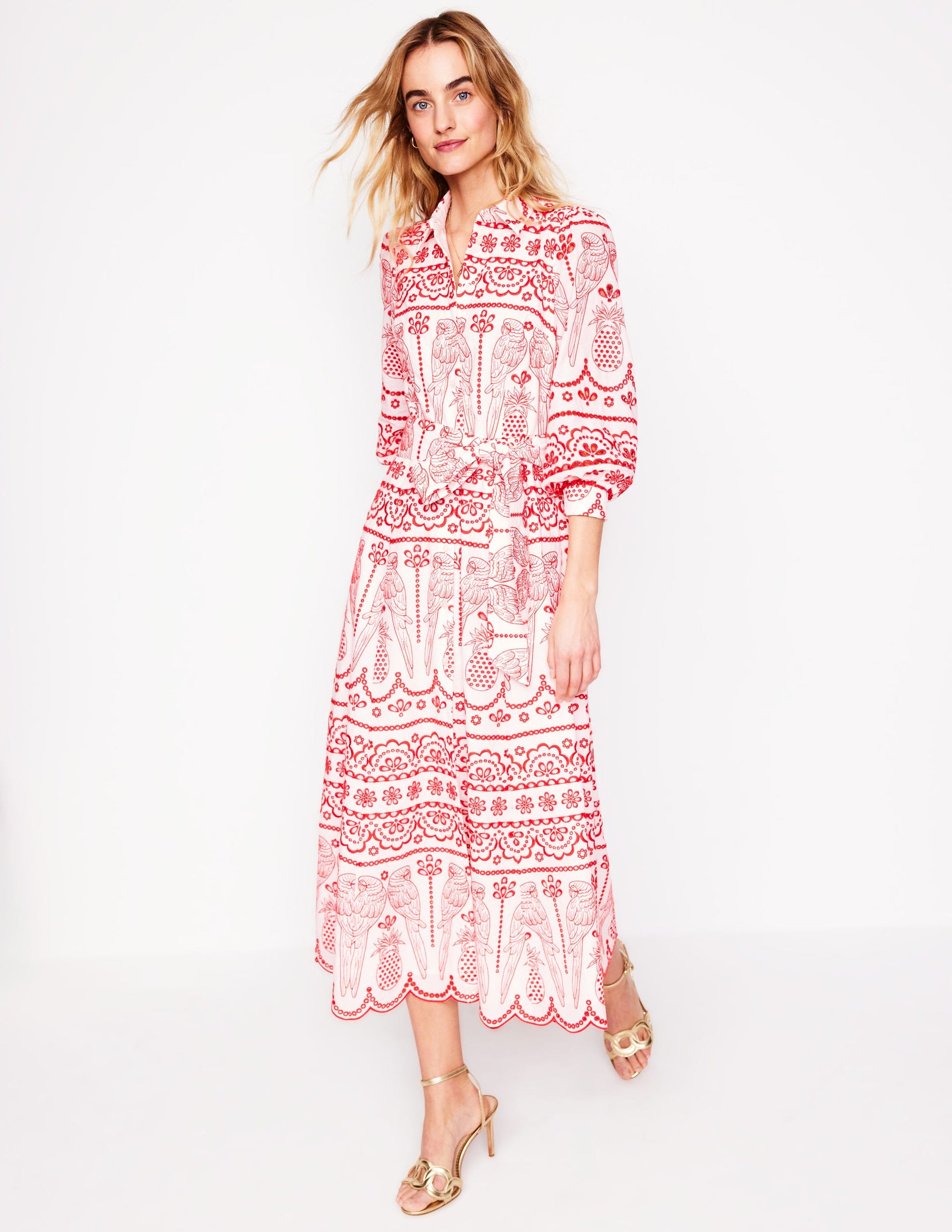 Clara Broderie Shirt Dress-Poppy Red, Parrot Broderie-1