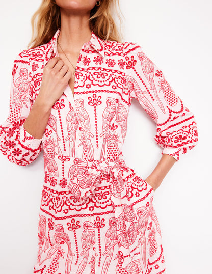 Clara Broderie Shirt Dress-Poppy Red, Parrot Broderie-2