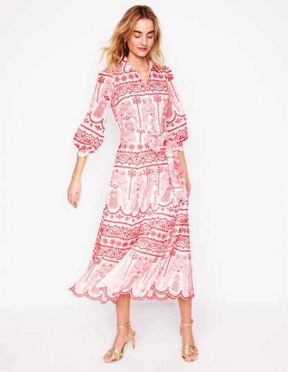 Clara Broderie Shirt Dress-Poppy Red, Parrot Broderie-4