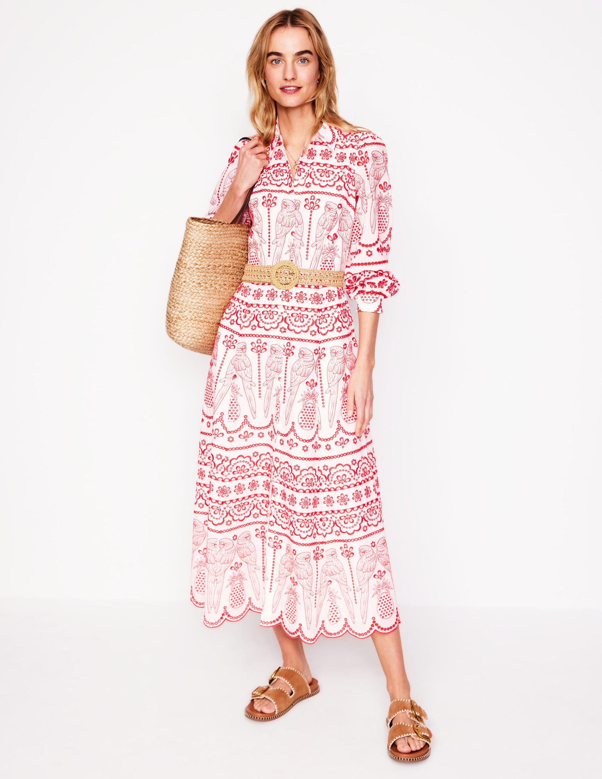 Clara Broderie Shirt Dress-Poppy Red, Parrot Broderie-6