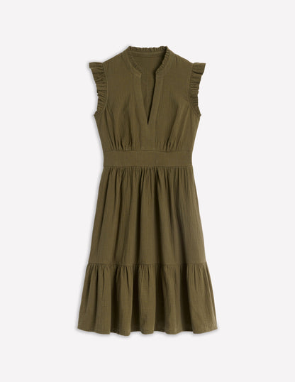 Wren Double Cloth Short Dress-Woodland Green-5