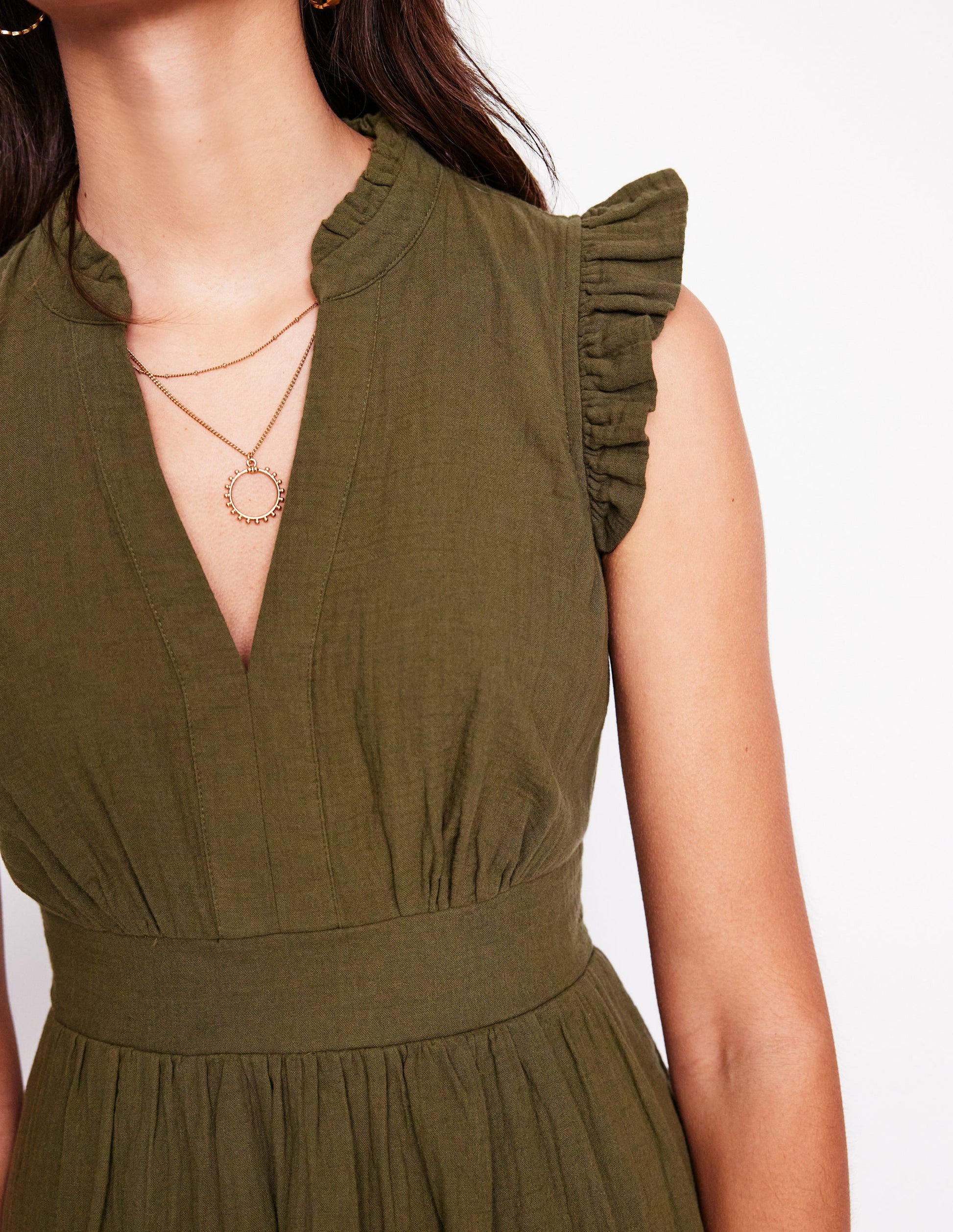 Wren Double Cloth Short Dress-Woodland Green-2