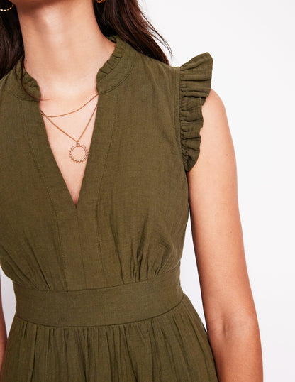 Wren Double Cloth Short Dress-Woodland Green-2