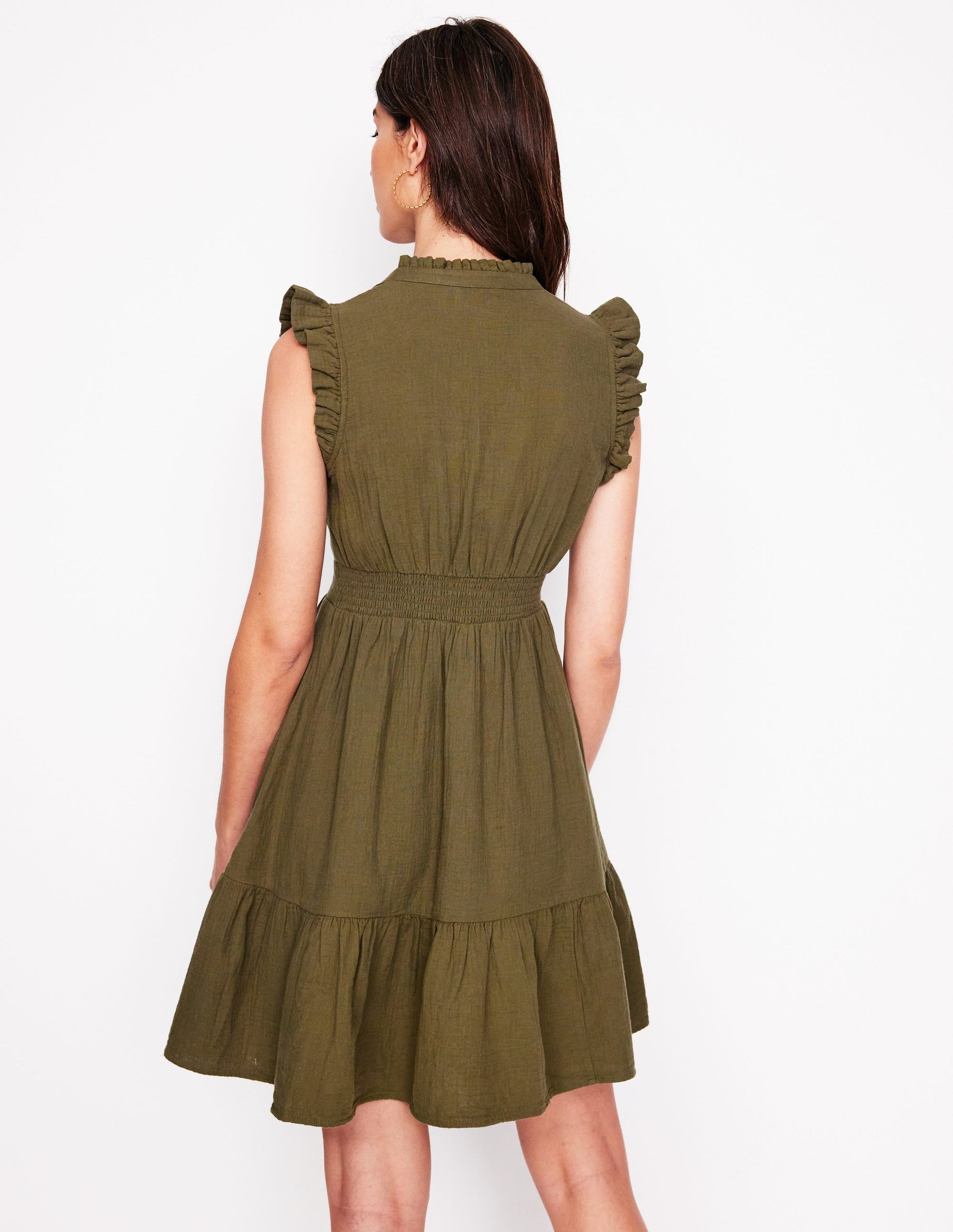 Wren Double Cloth Short Dress-Woodland Green-3