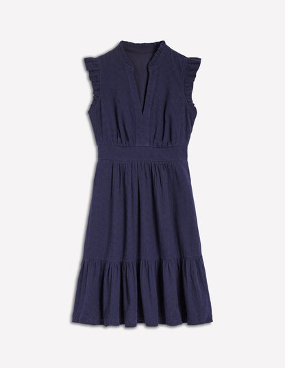Wren Double Cloth Short Dress-Navy-7