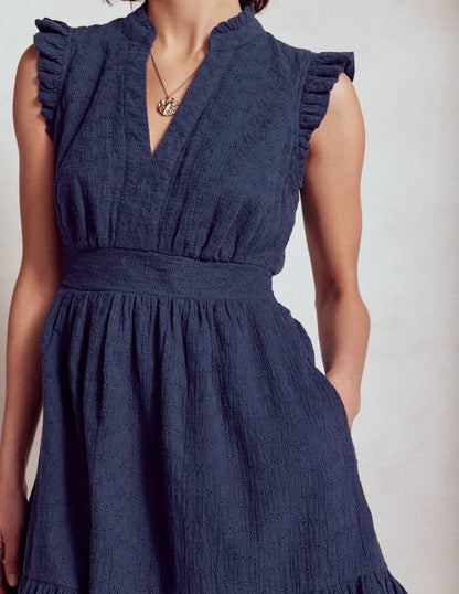 Wren Double Cloth Short Dress-Navy-2