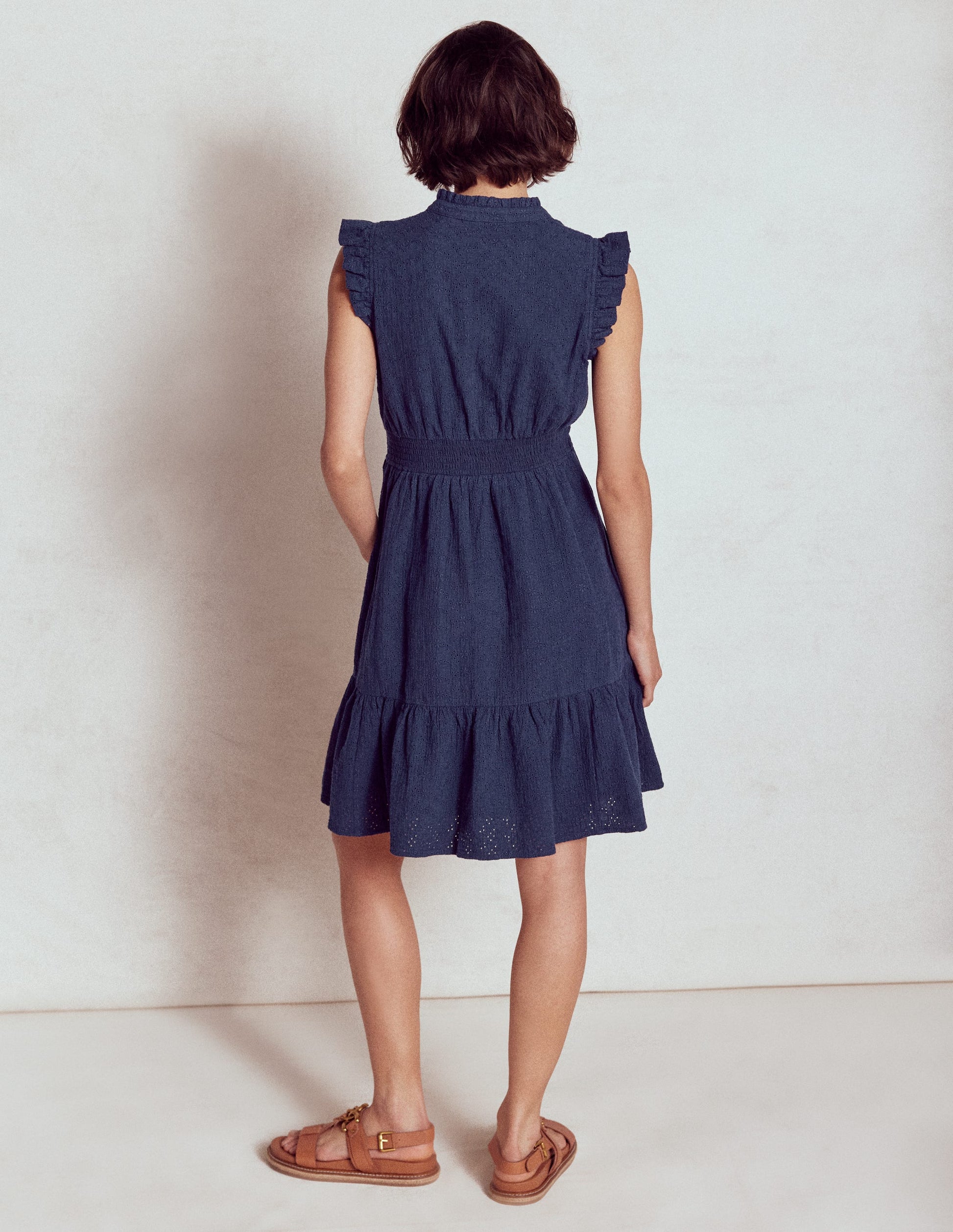 Wren Double Cloth Short Dress-Navy-3