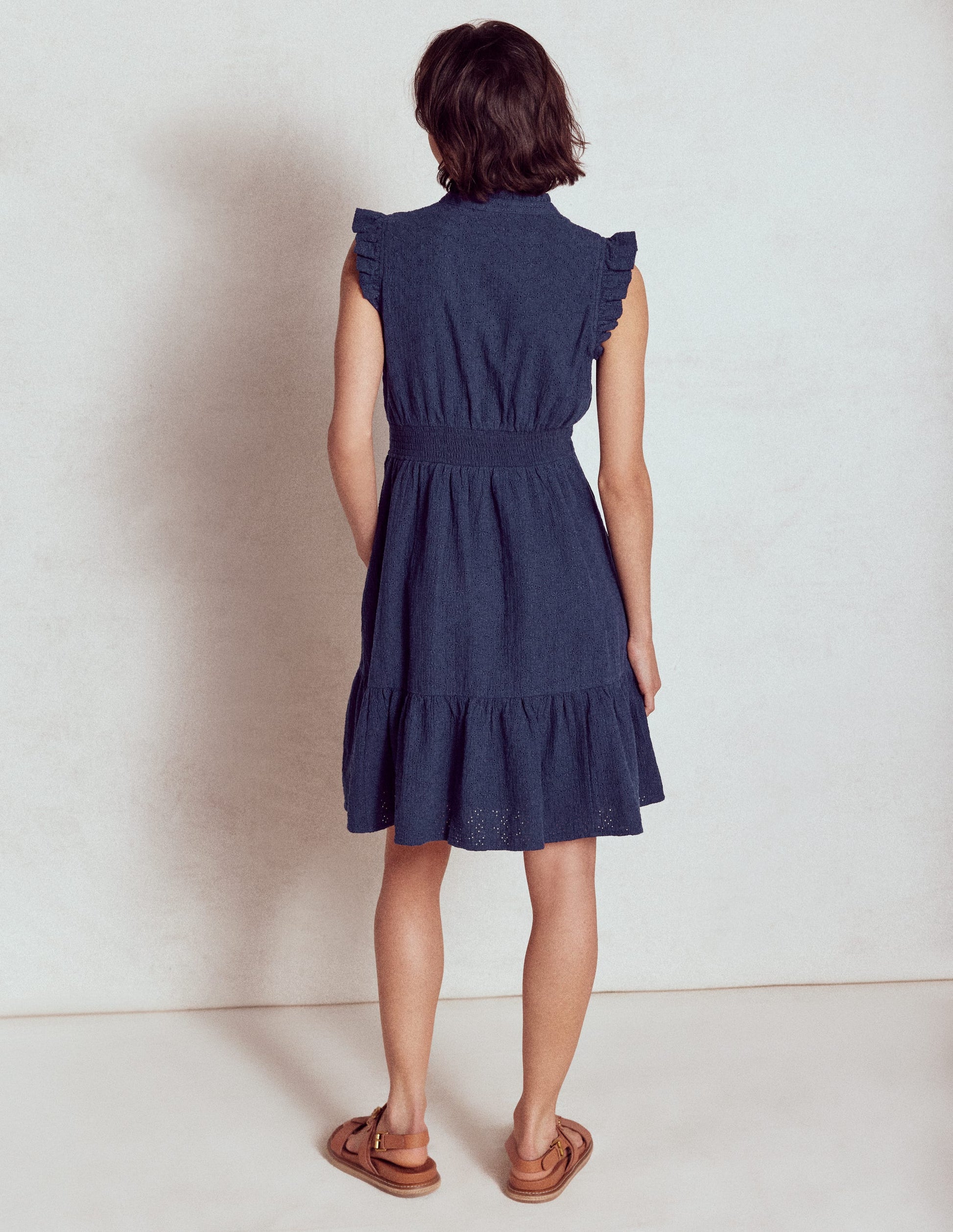 Wren Double Cloth Short Dress-Navy-6