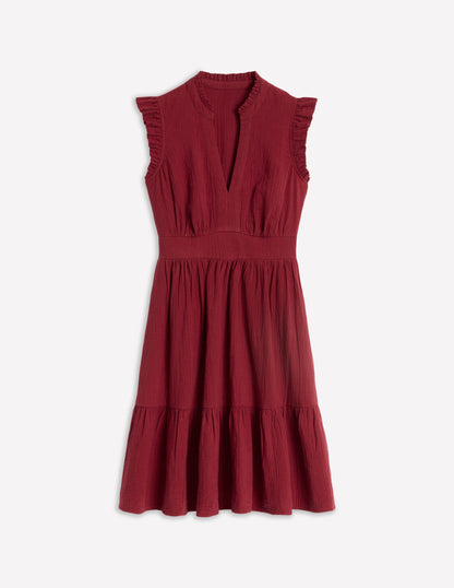 Wren Double Cloth Short Dress-Garnet Red-5