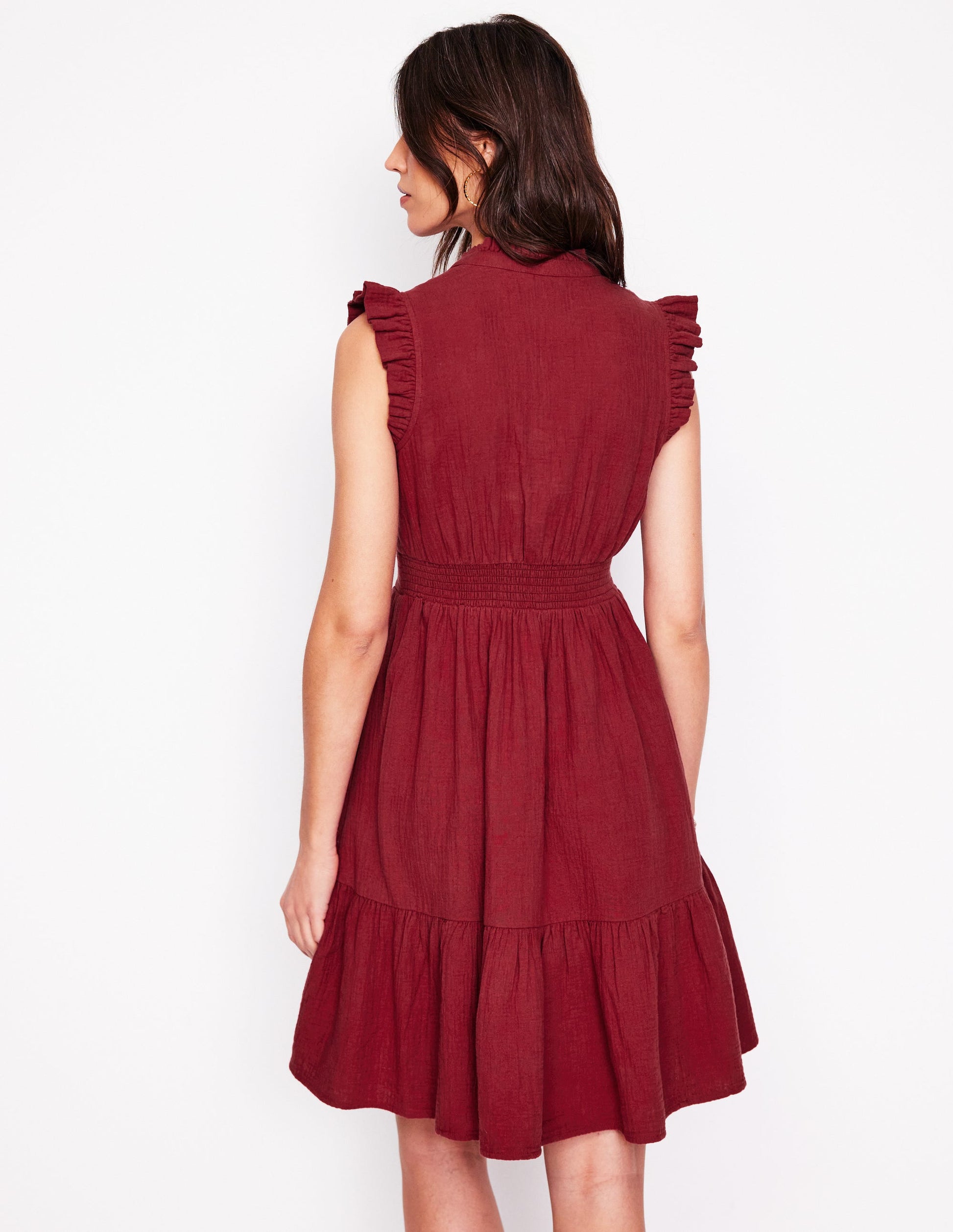 Wren Double Cloth Short Dress-Garnet Red-3