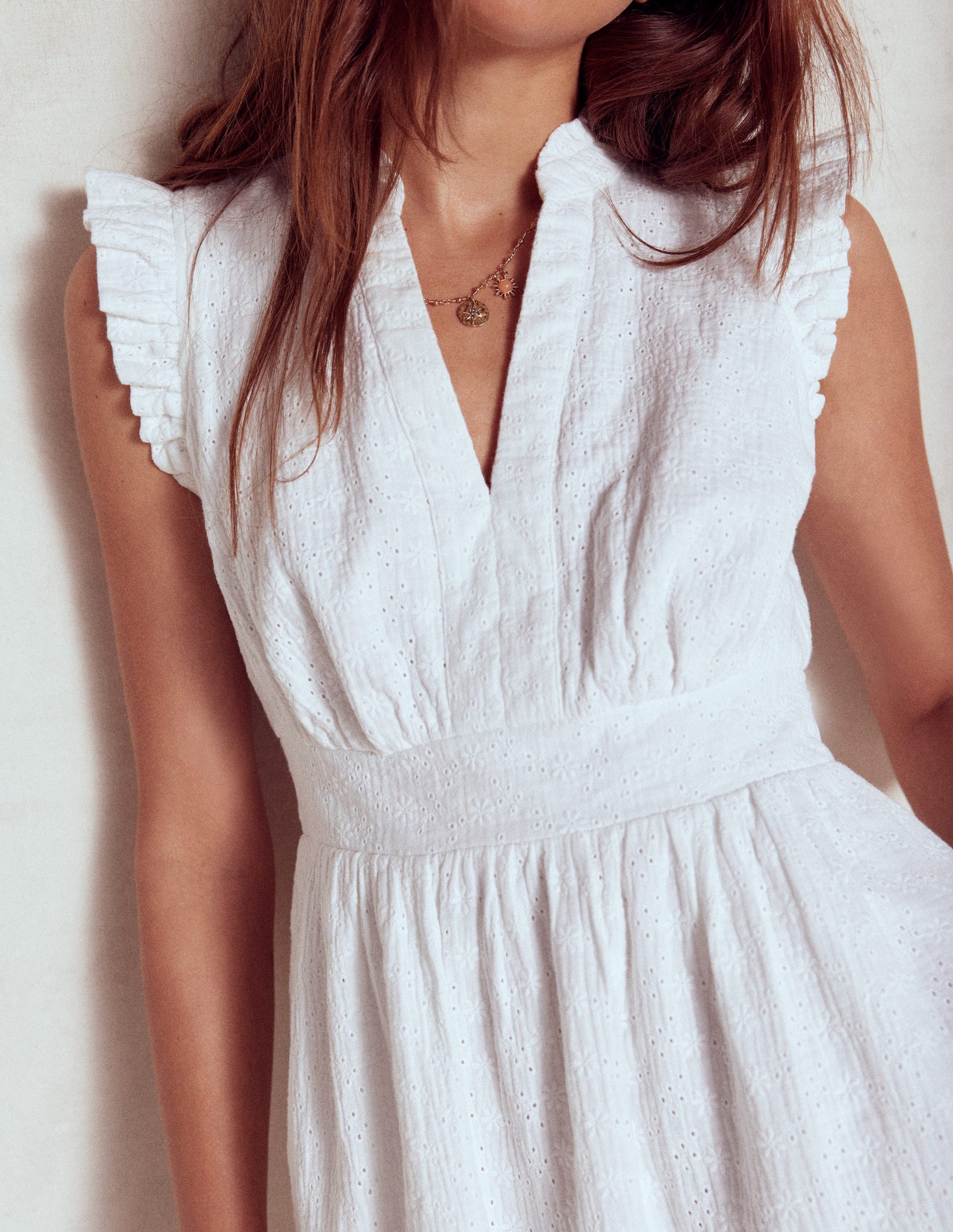 Wren Double Cloth Short Dress-White-4