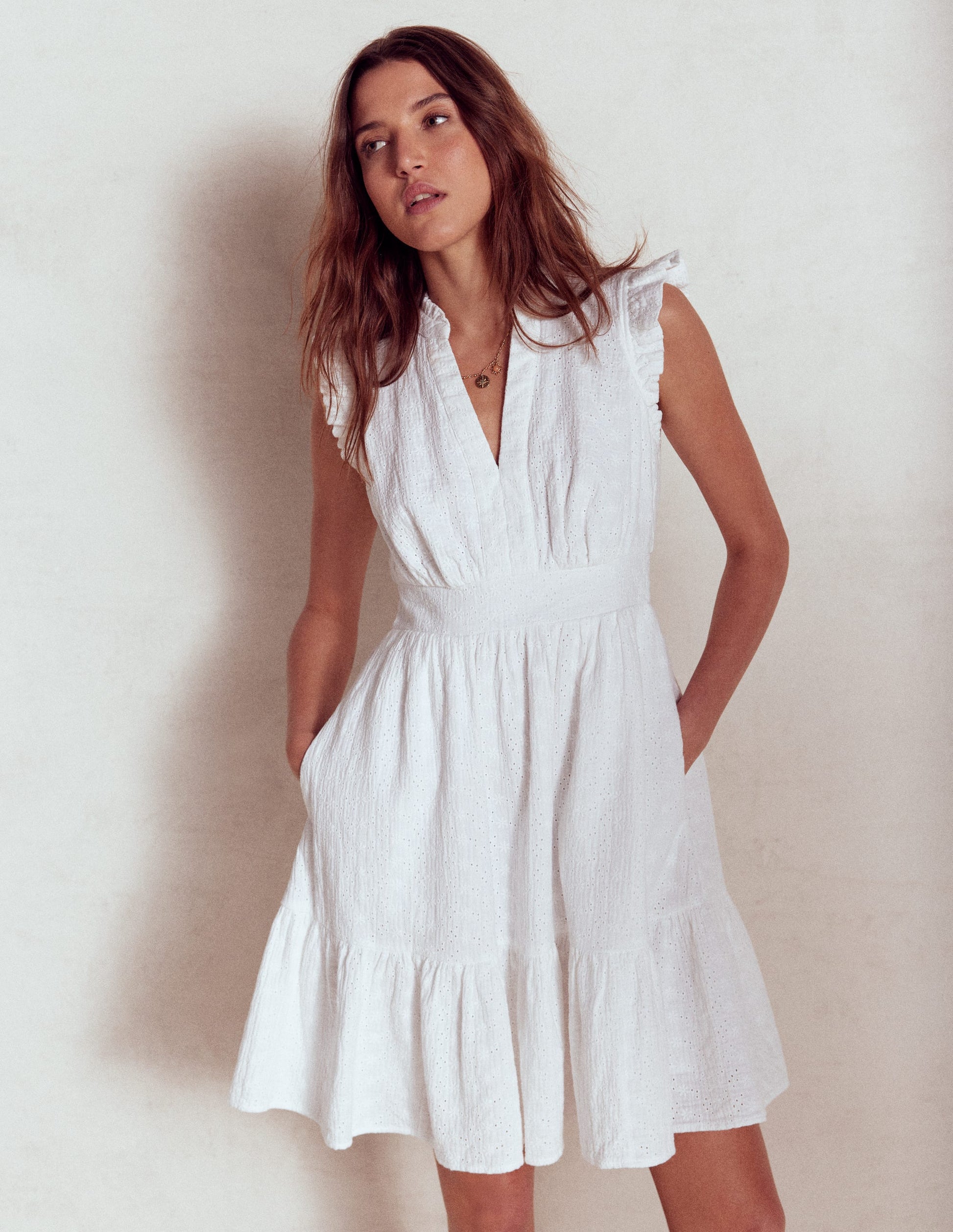Wren Double Cloth Short Dress-White-6