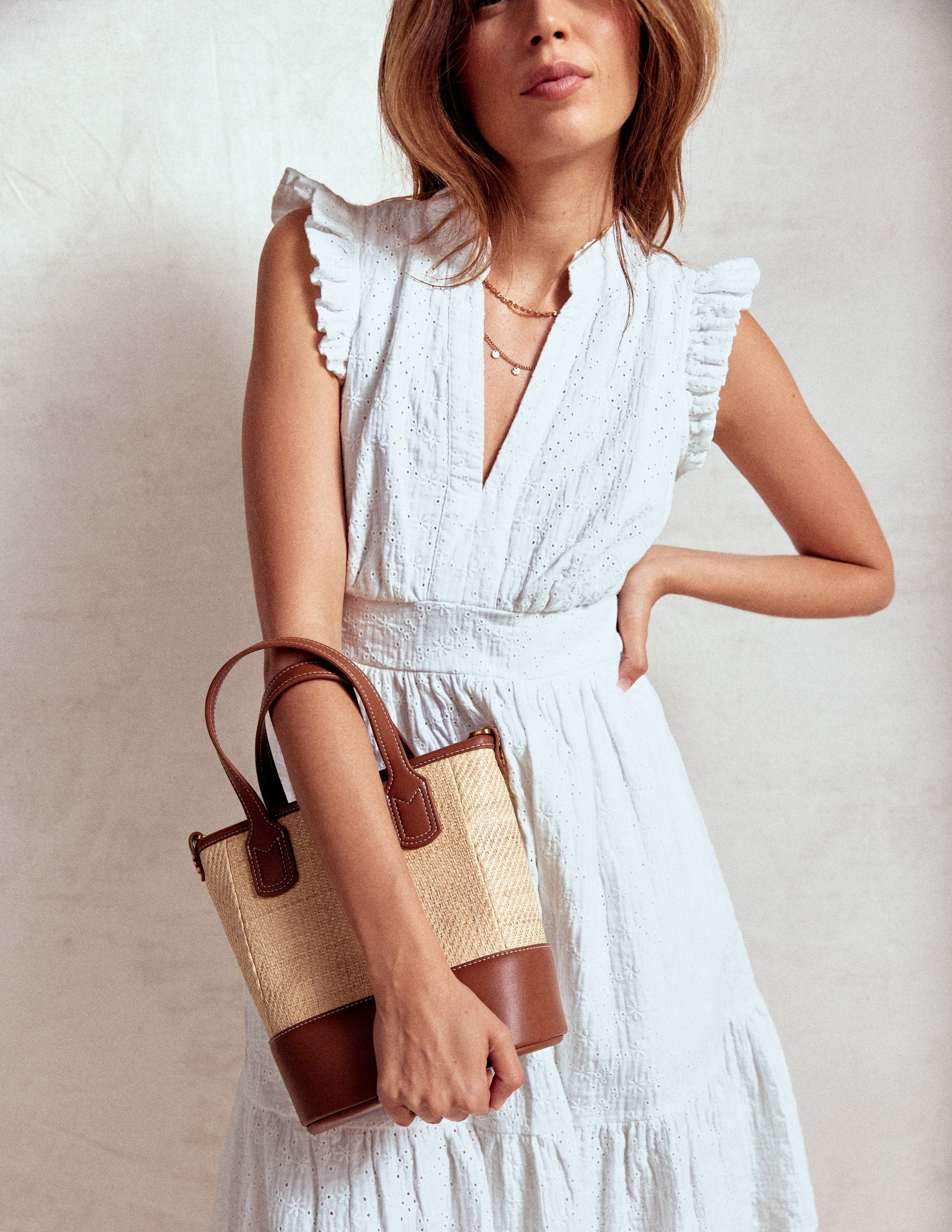 Wren Double Cloth Short Dress-White-3