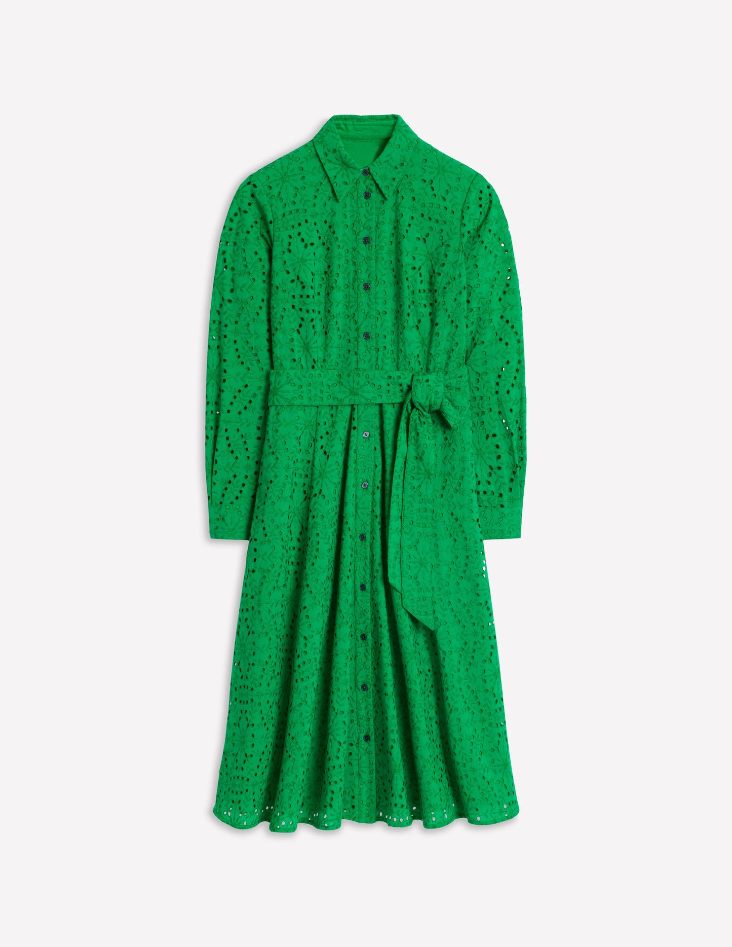 Amy Broderie Midi Shirt Dress-Rich Emerald