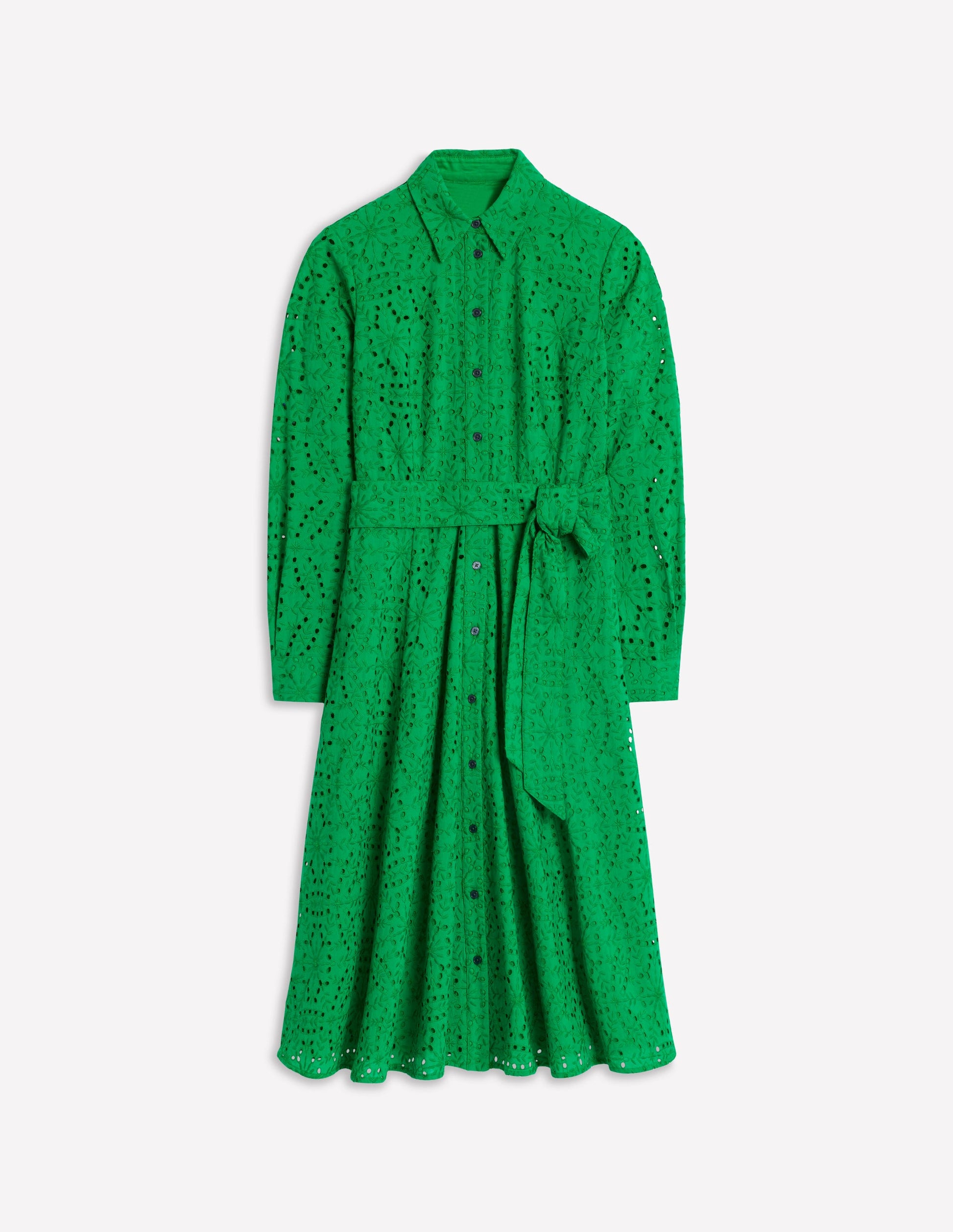 Amy Broderie Midi Shirt Dress-Rich Emerald-6