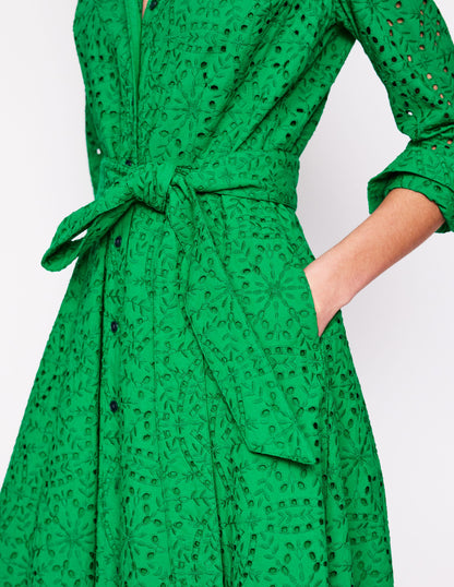 Amy Broderie Midi Shirt Dress-Rich Emerald-2