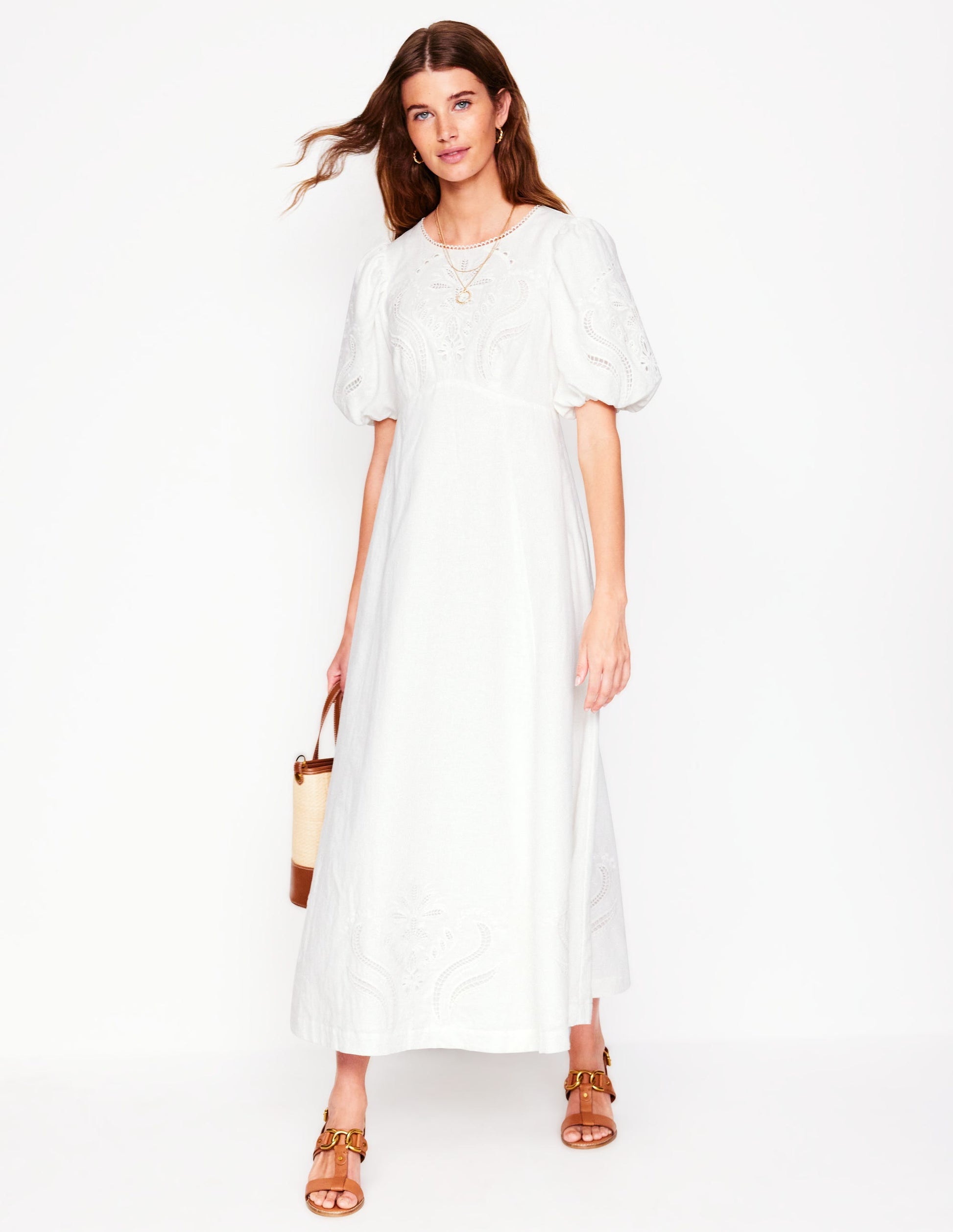 Empire Broderie Tea Dress-White | Boden Global Empire Broderie Tea Dress-White | Boden Global