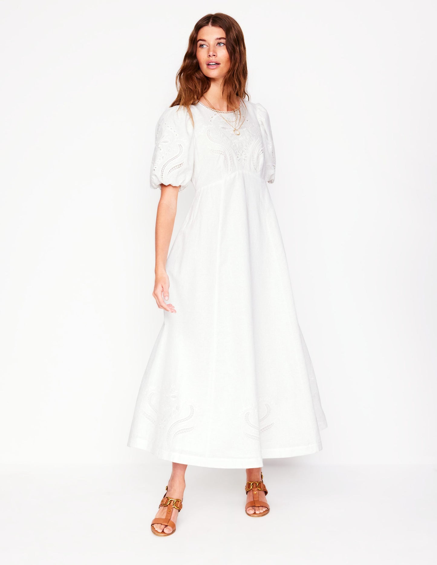 Empire Broderie Tea Dress-White