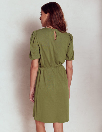 Cutwork Detail Short Dress-Woodland Green-4