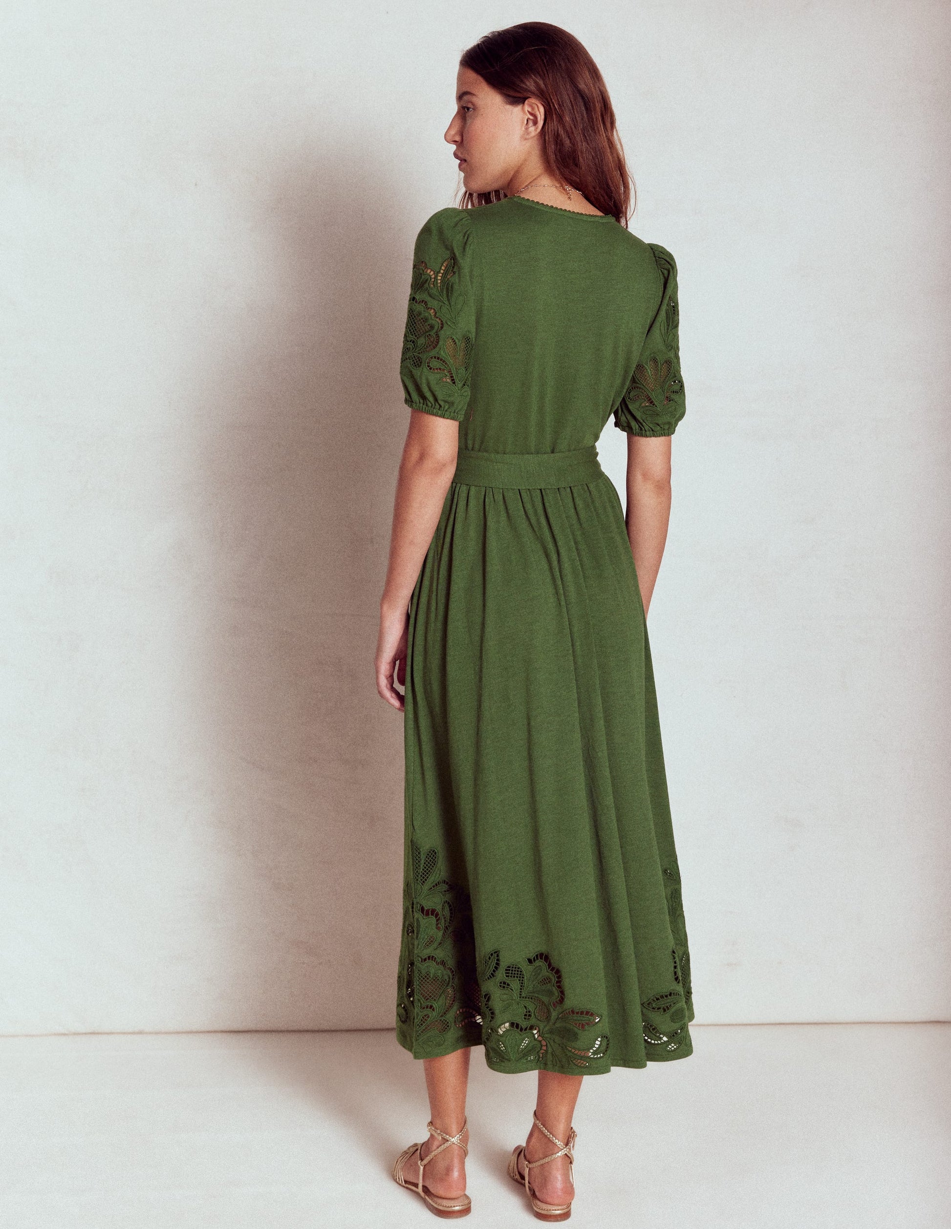 Cutwork Detail Midi Dress-Green Fir-3