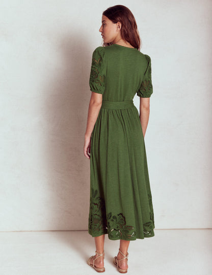 Cutwork Detail Midi Dress-Green Fir-3