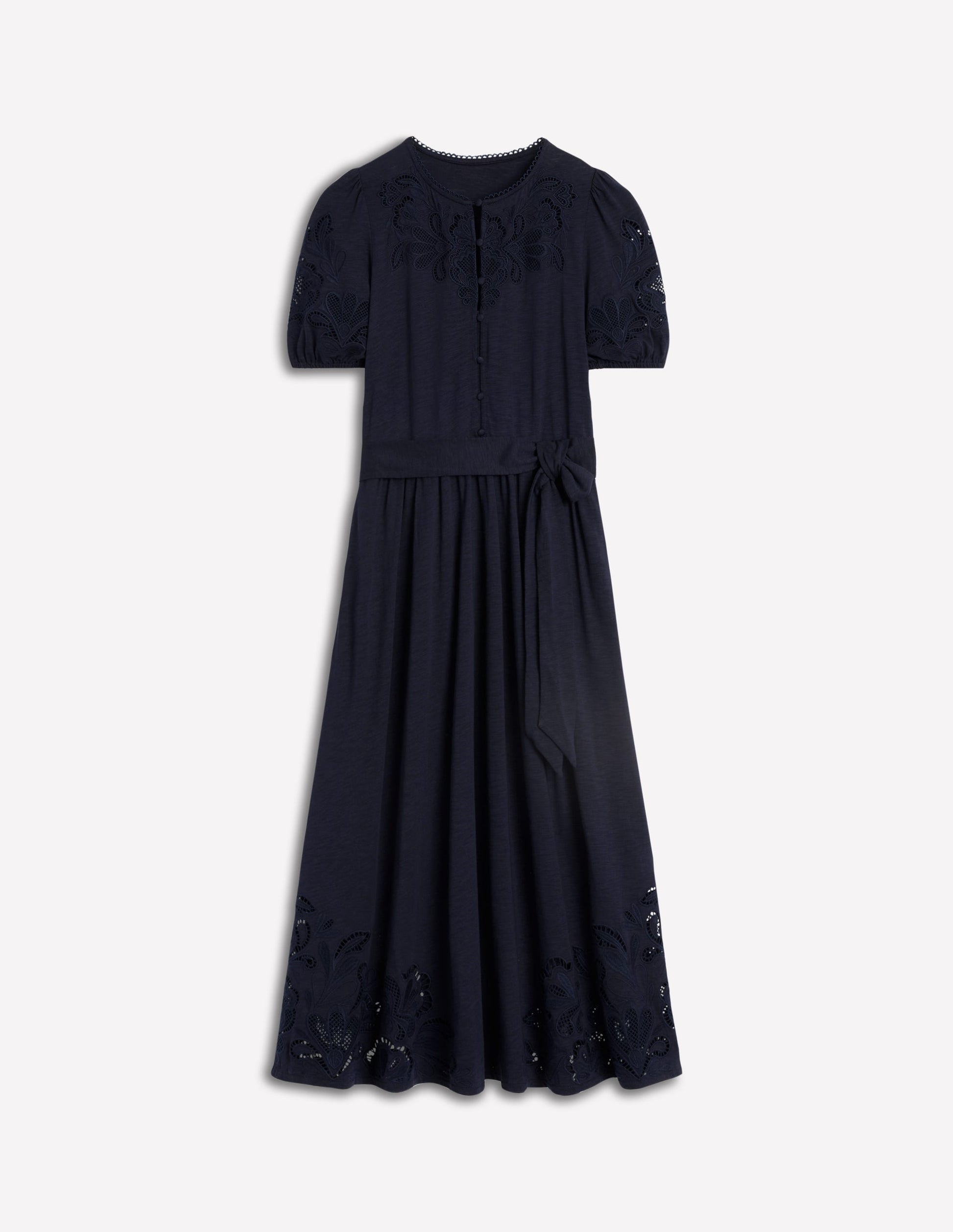 Cutwork Detail Midi Dress-Navy-6