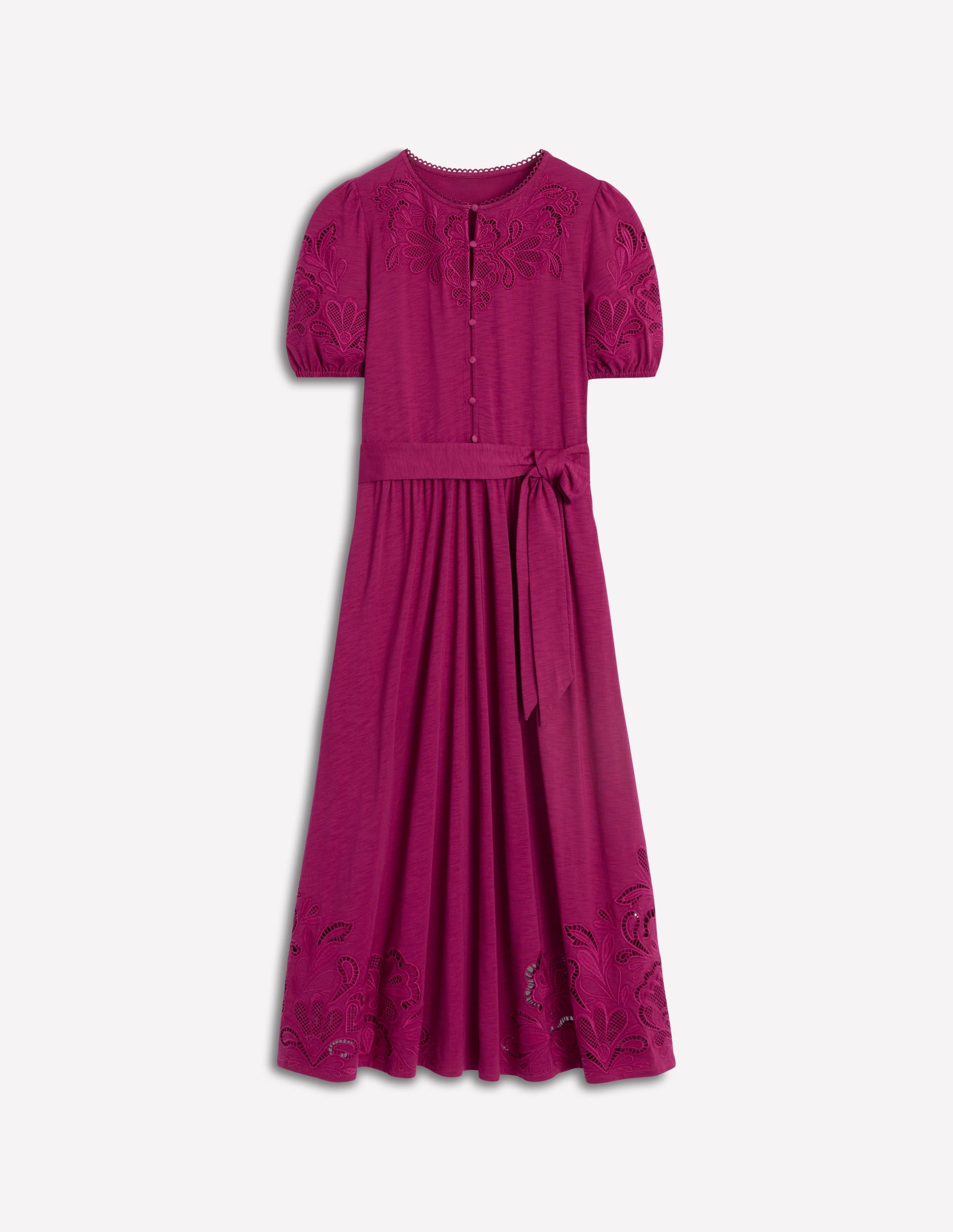 Cutwork Detail Midi Dress-Rich Magenta-5