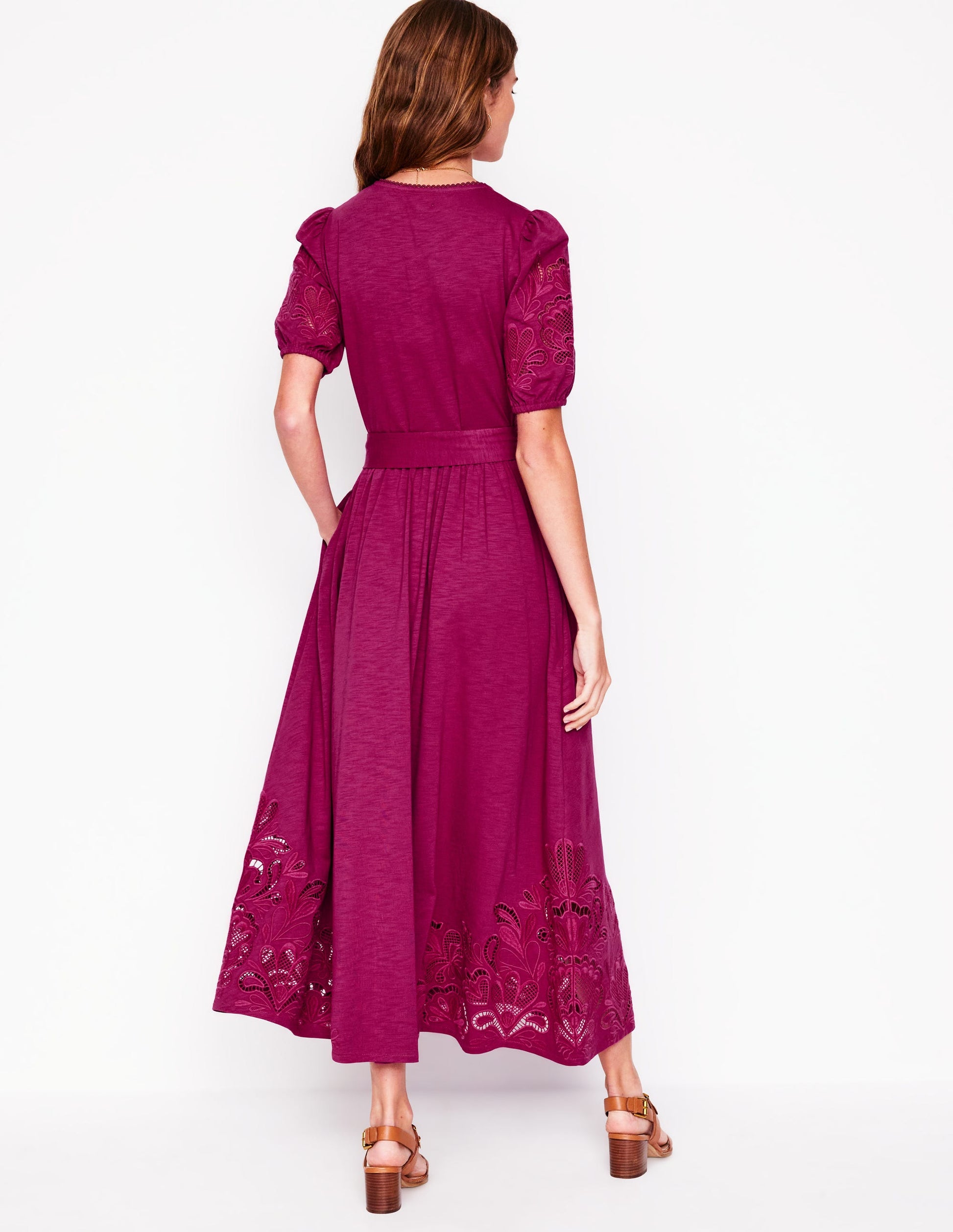 Cutwork Detail Midi Dress-Rich Magenta-3