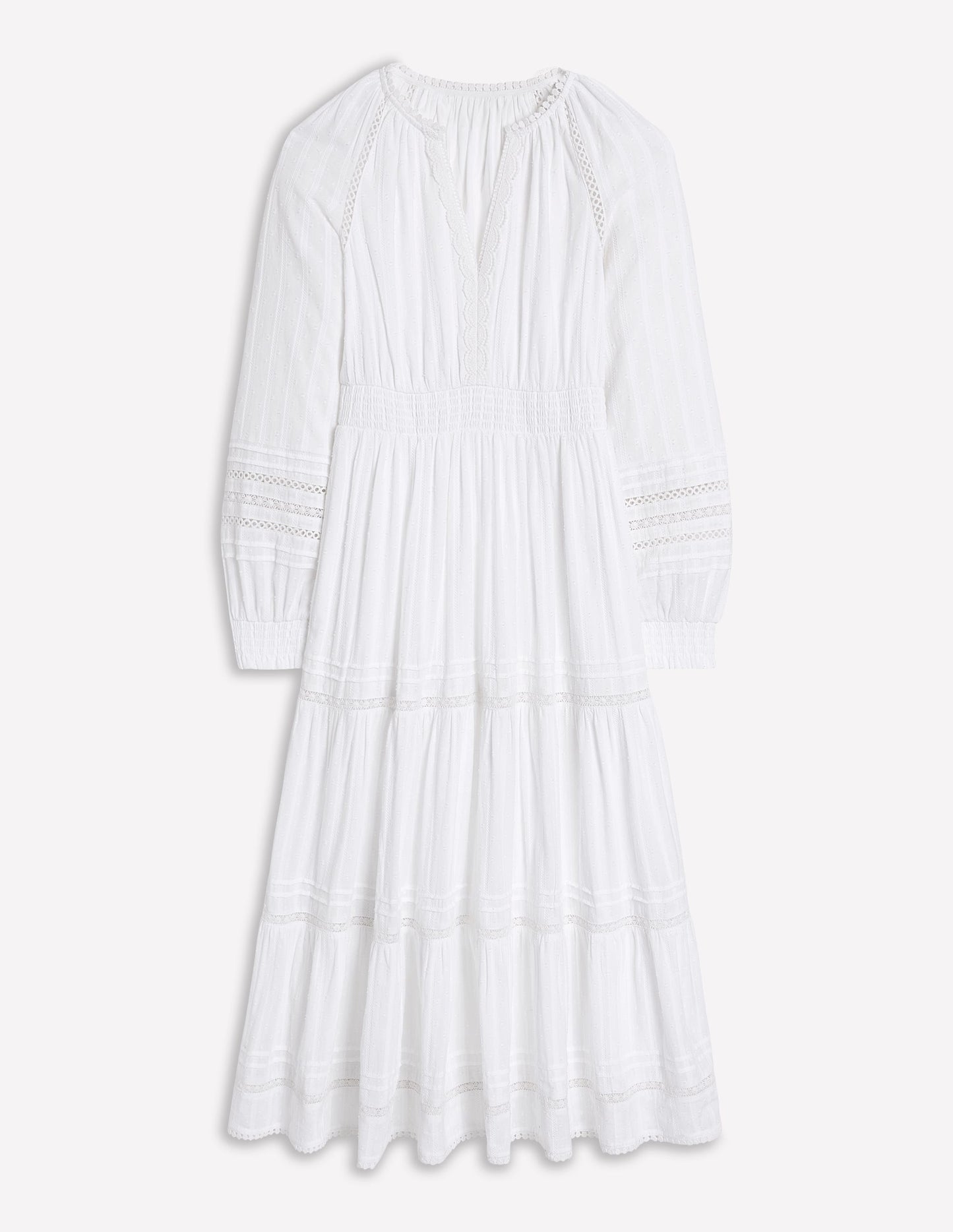 Ruffle Smocked Cotton Dress-White