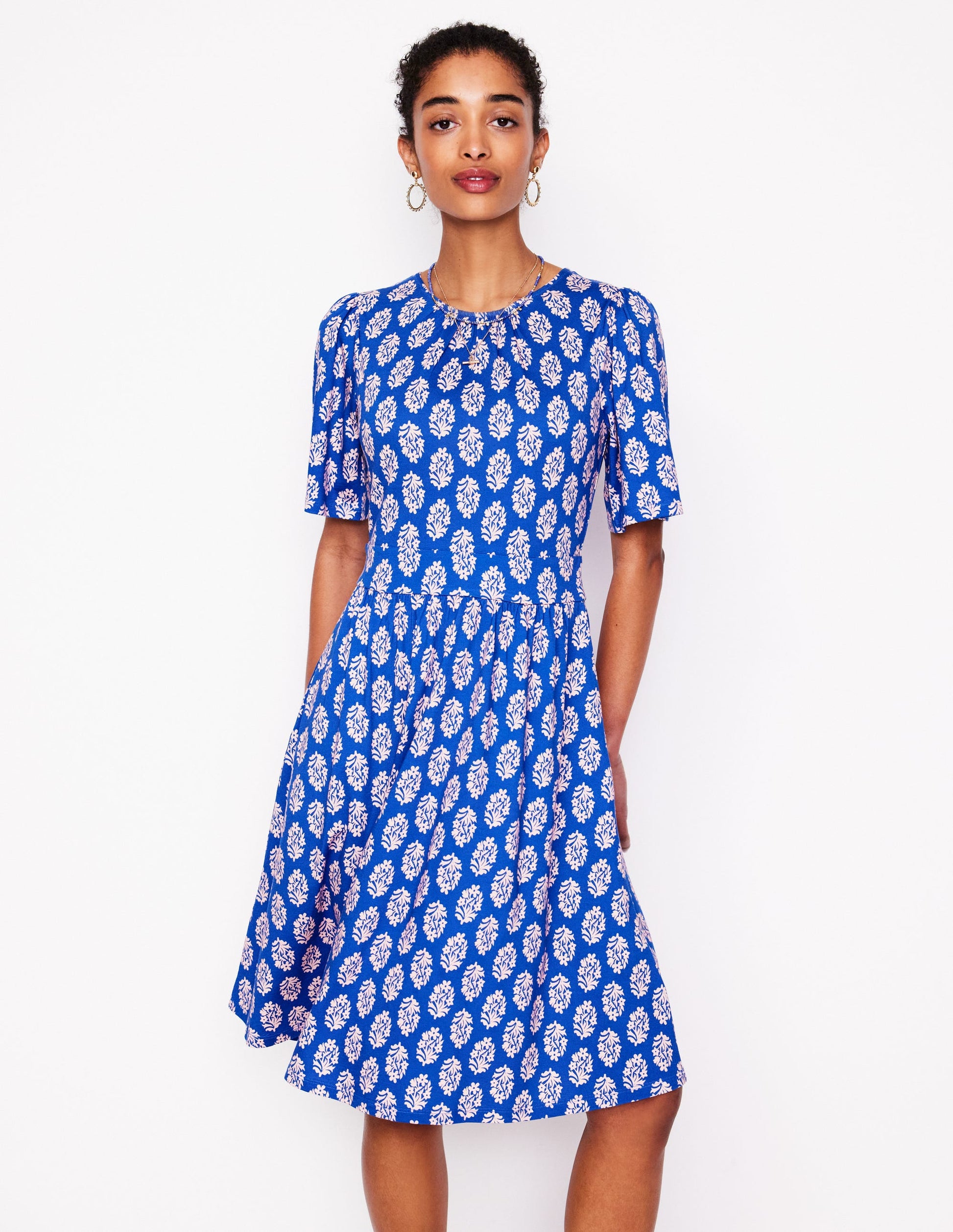 Louisa Short Jersey Dress-Gallery Blue, Posy Stamp-1