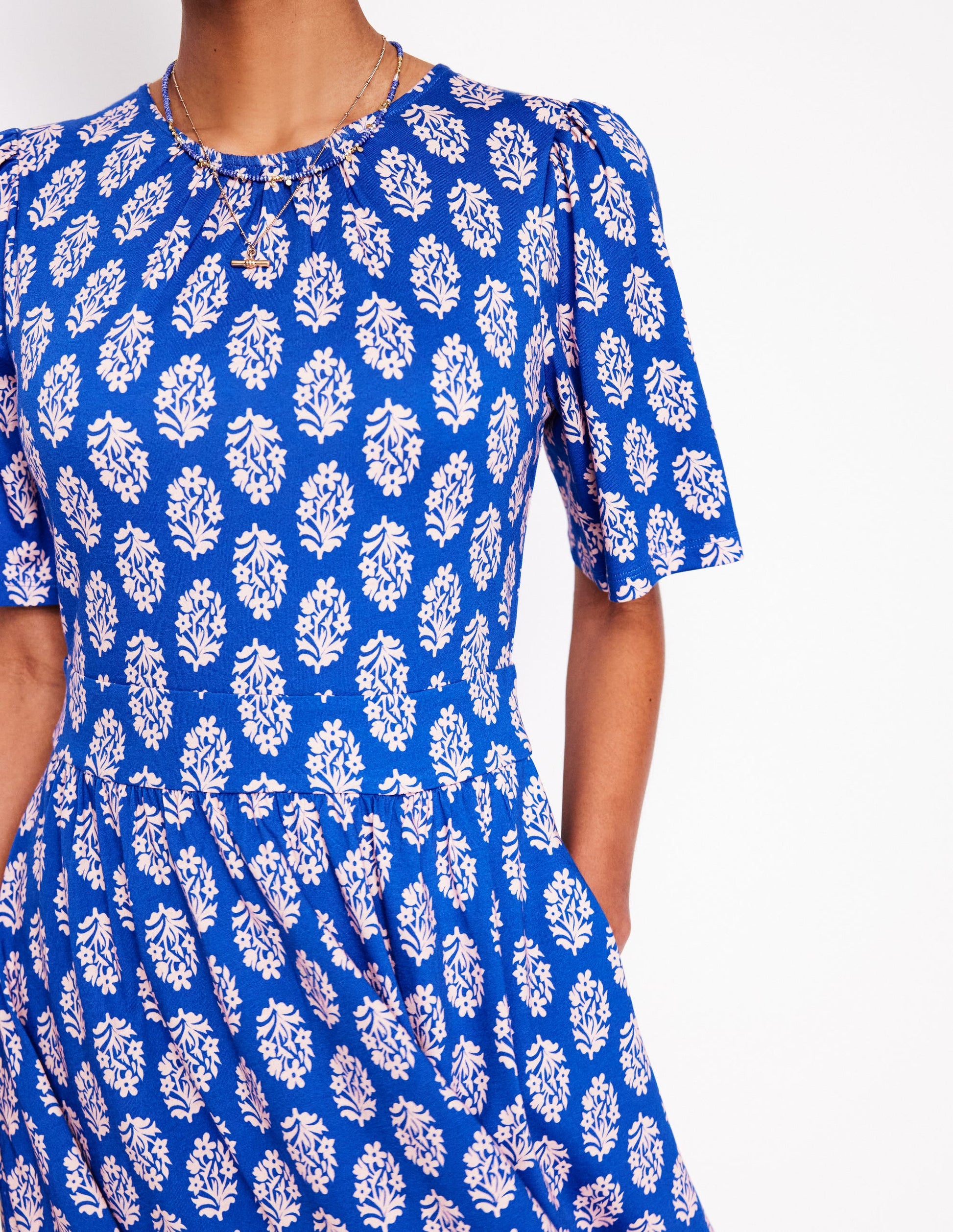 Louisa Short Jersey Dress-Gallery Blue, Posy Stamp-2