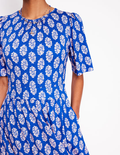 Louisa Short Jersey Dress-Gallery Blue, Posy Stamp-2