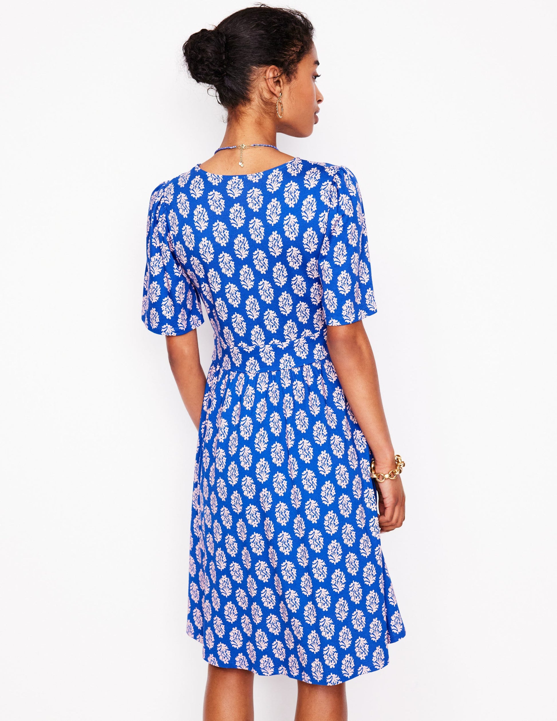 Louisa Short Jersey Dress-Gallery Blue, Posy Stamp-3