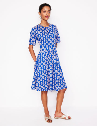 Louisa Short Jersey Dress-Gallery Blue, Posy Stamp-4
