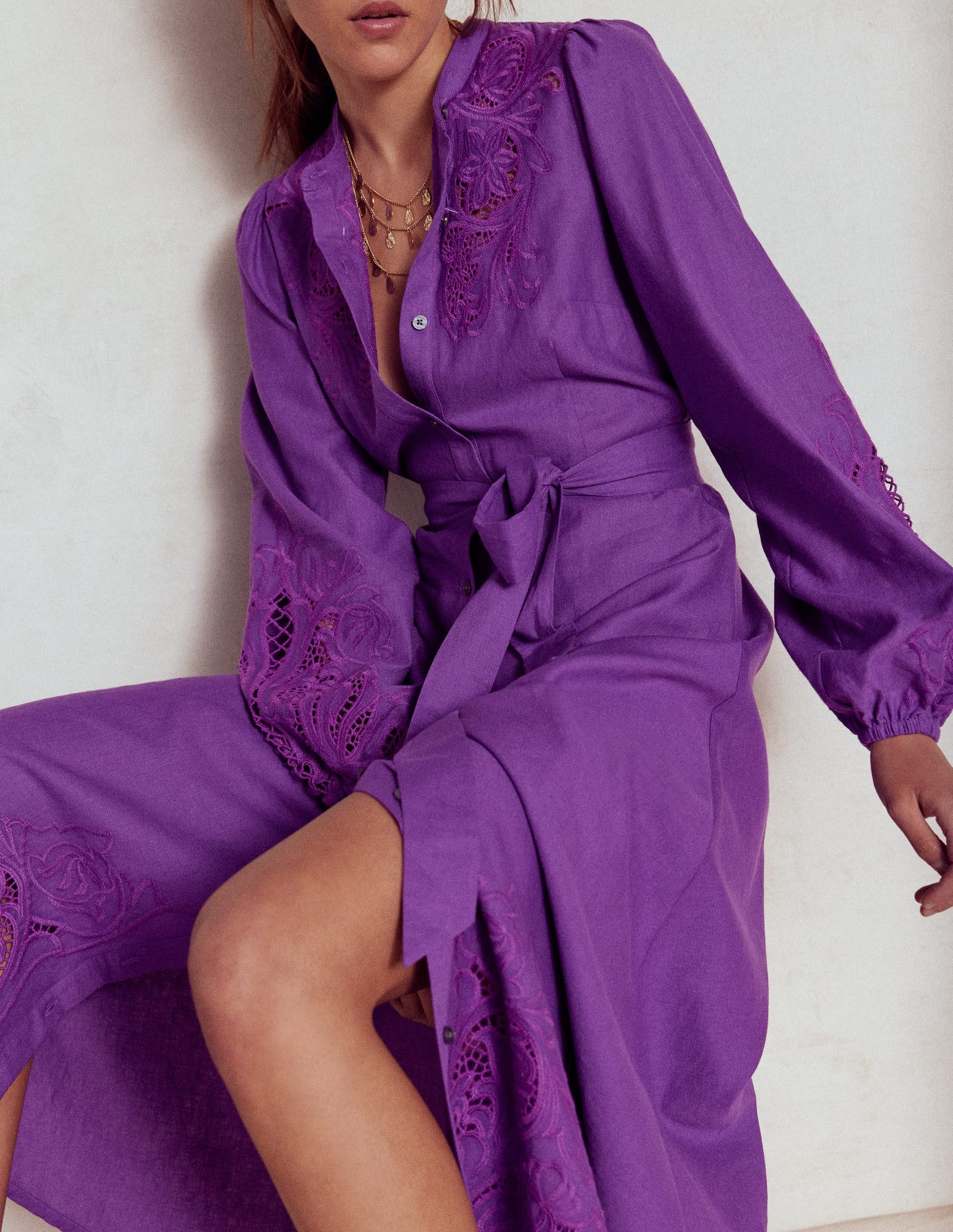 Mae Linen Blend Shirt Dress-Royal Purple