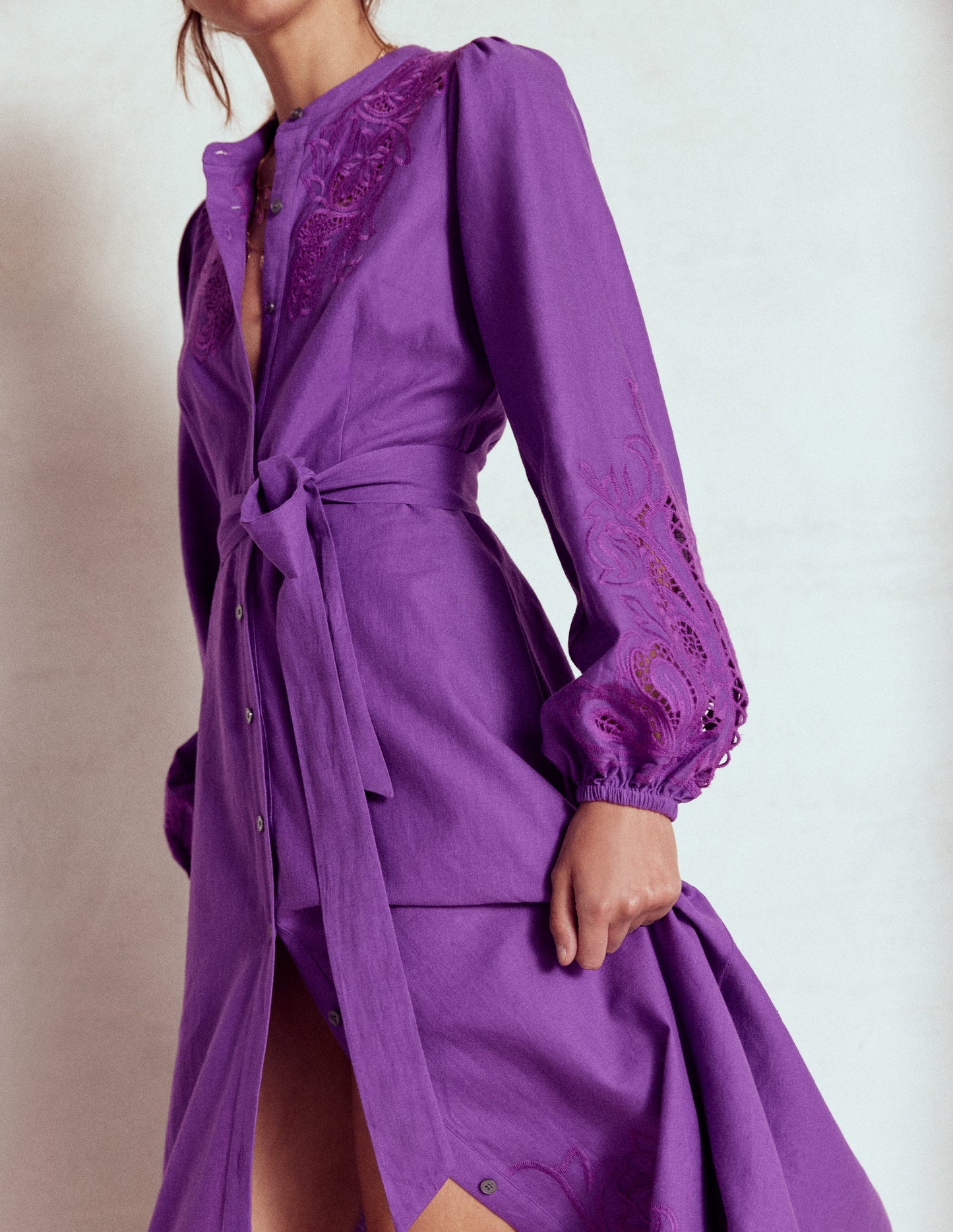 Mae Linen Blend Shirt Dress-Royal Purple