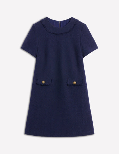 Evita Cotton Shift Dress-Navy-5