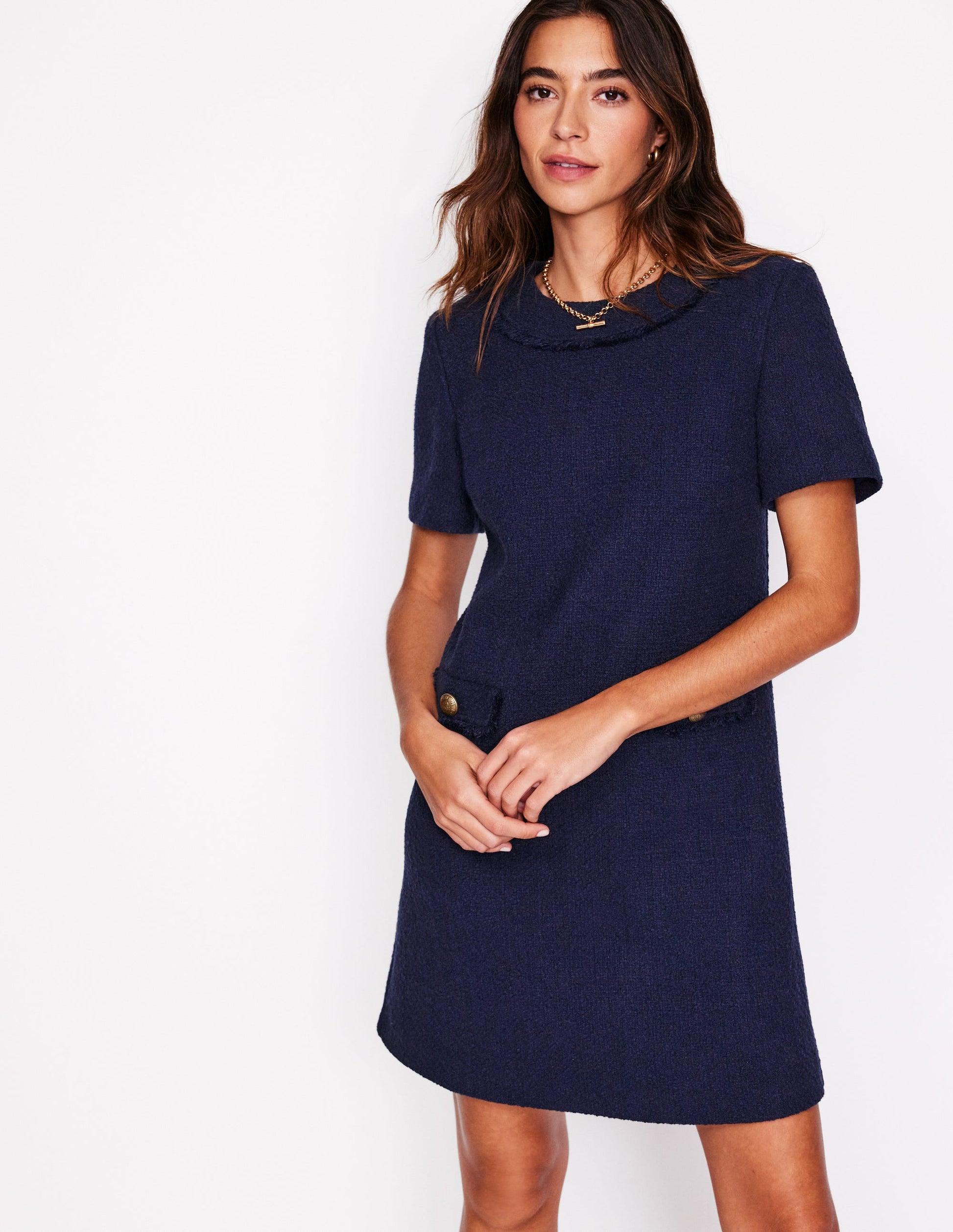Evita Cotton Shift Dress-Navy-1
