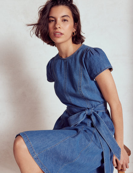 Imo Denim Short Dress-Mid Vintage Denim