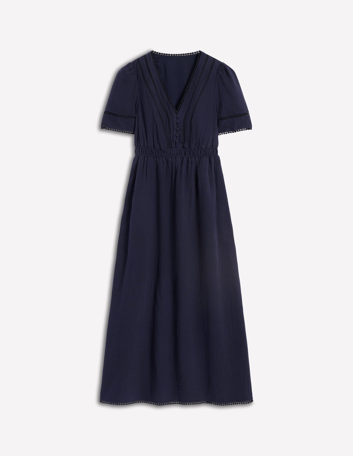 Trim Double Cloth Dress-Navy