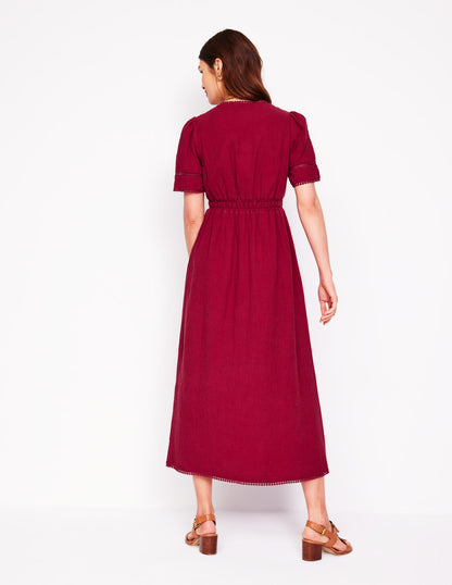 Trim Double Cloth Dress-Garnet Red-3